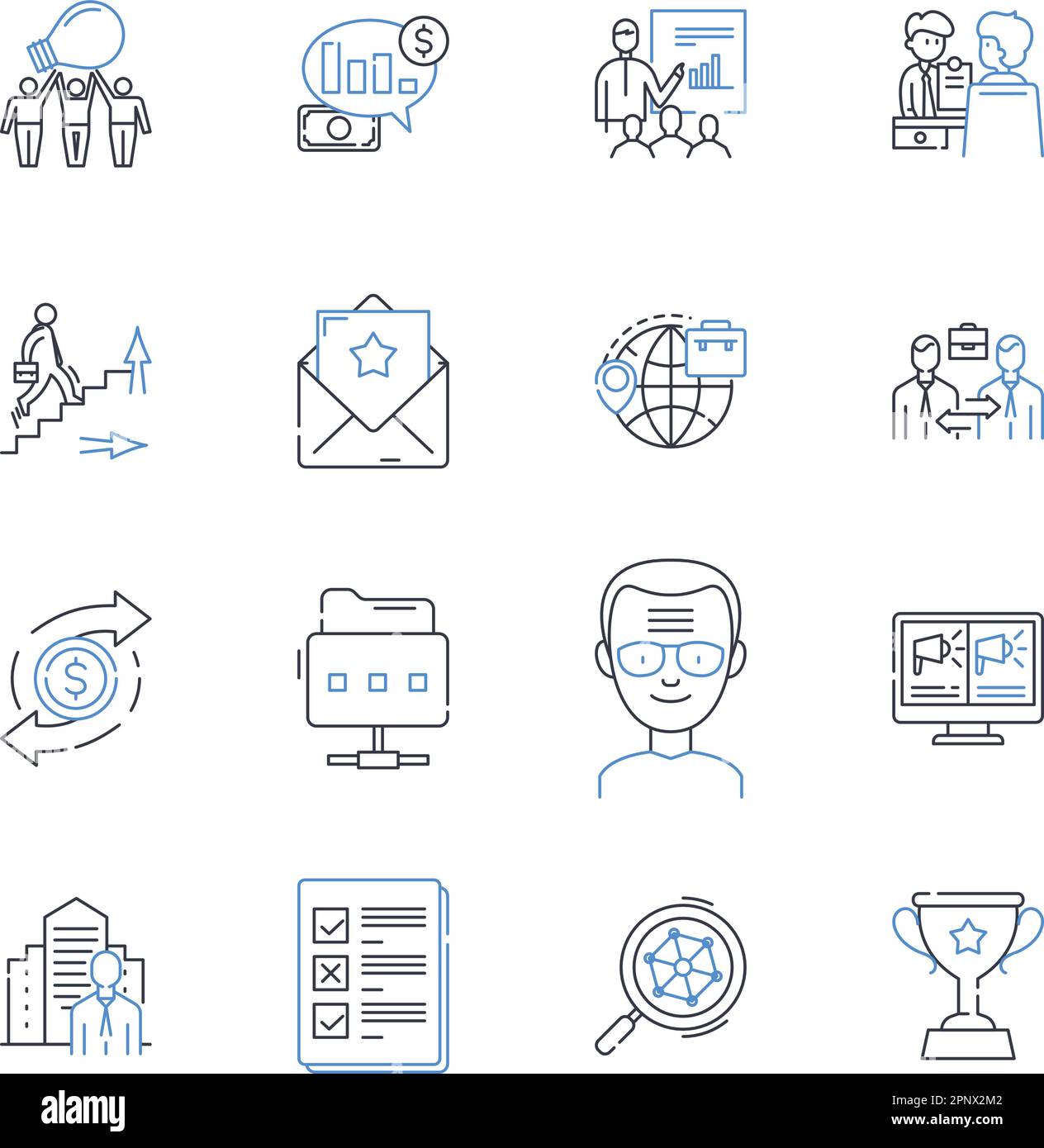 Kollektion mit Liniensymbolen für höhere Unternehmen. Führungskräfte, Führung, Management, Vorstand, Vorsitzender, CEO, CFO-Vektor und lineare Darstellung. COO Stock Vektor