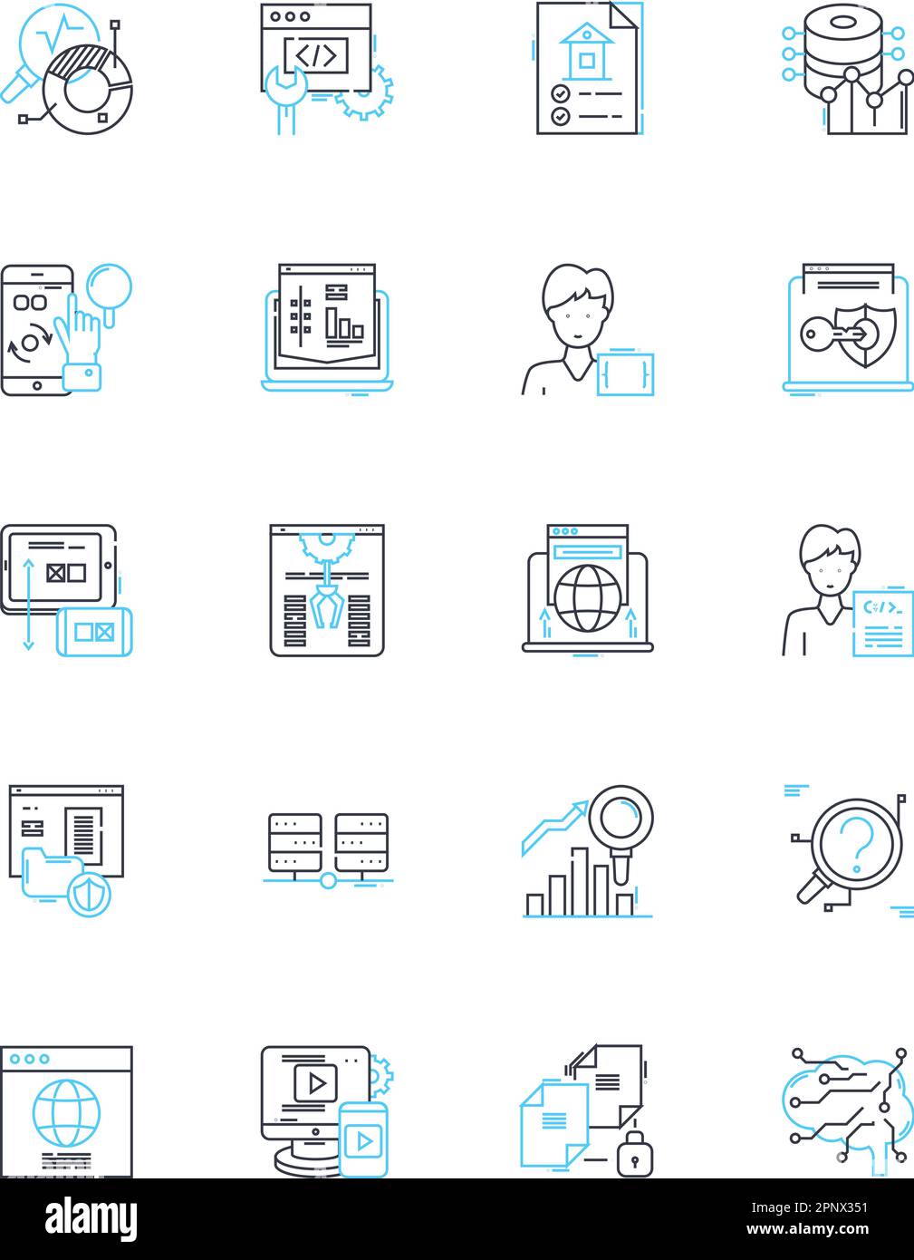 Lineare Symbole für Augmented Reality gesetzt. Hologramme, Immersive, Digital, Interaktiv, Animation, Virtuell, Überlagerung von Linienvektoren und Konzeptzeichen. Sehen Stock Vektor