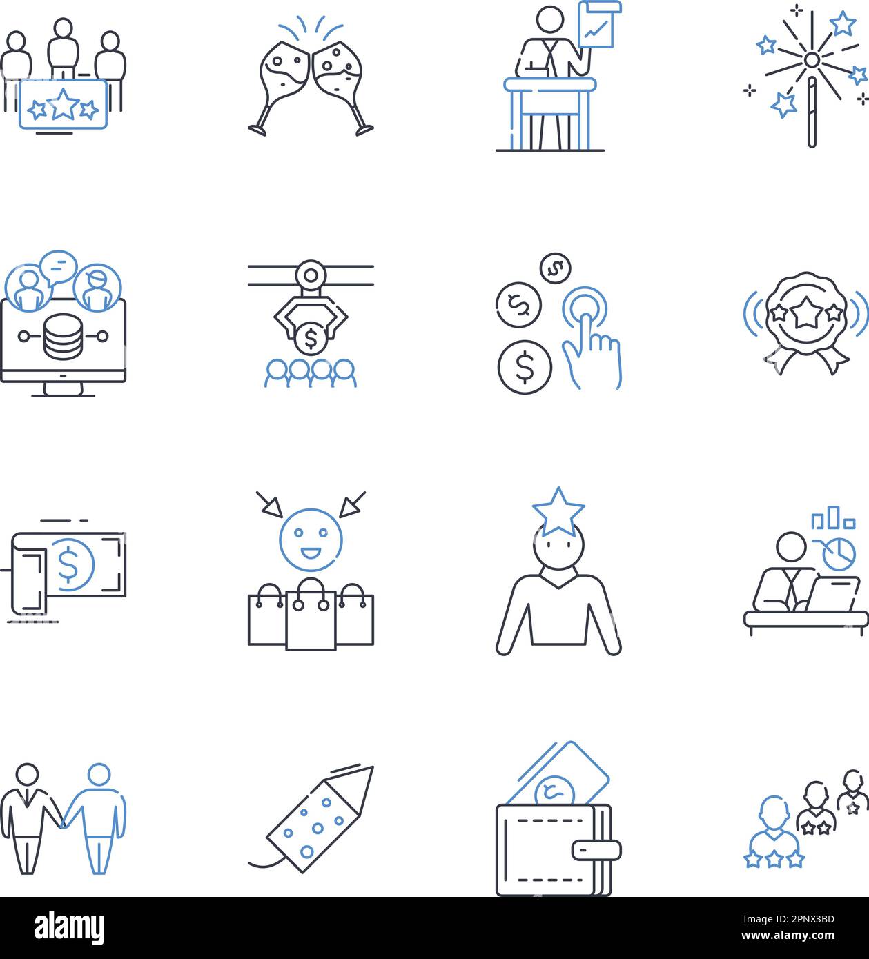 Symbolsammlung für wirtschaftliche Verstärkungslinien. Gewinn, Umsatz, Vermögen, Wohlstand, Einkommen, Vorteil, Rückkehrvektor und lineare Darstellung. Gewinn, Vorteil Stock Vektor