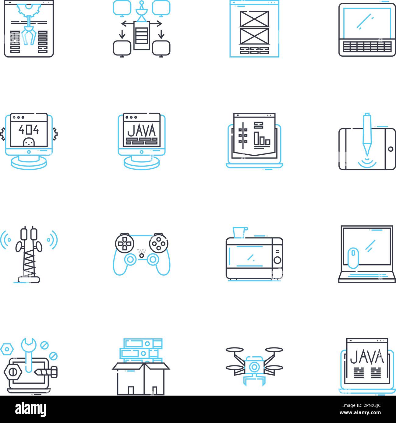 Lineare Symbolgruppe für parallele Berechnung. Gleichzeitigkeit, Multithreading, verteilt, Cluster, GPU, SIMD, Scalability Line Vector und Concept Signs Stock Vektor
