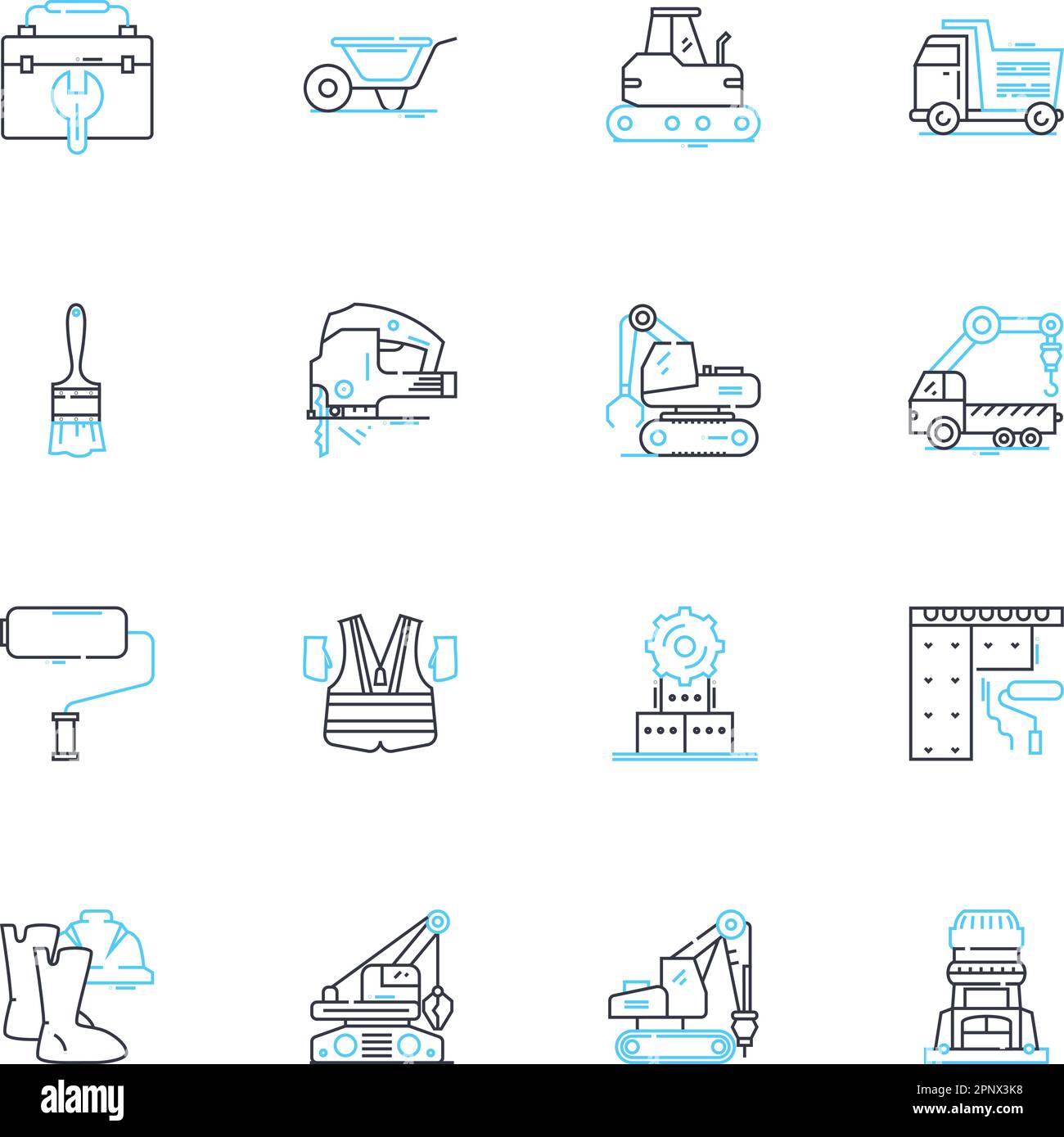 Strapazierfähiges Design mit linearen Symbolen. Widerstandsfähig, Robust, Robust, Zuverlässig, Langlebig, Robuste, robuste Linienvektor- und Konzeptschilder. Langlebig, ewig Stock Vektor