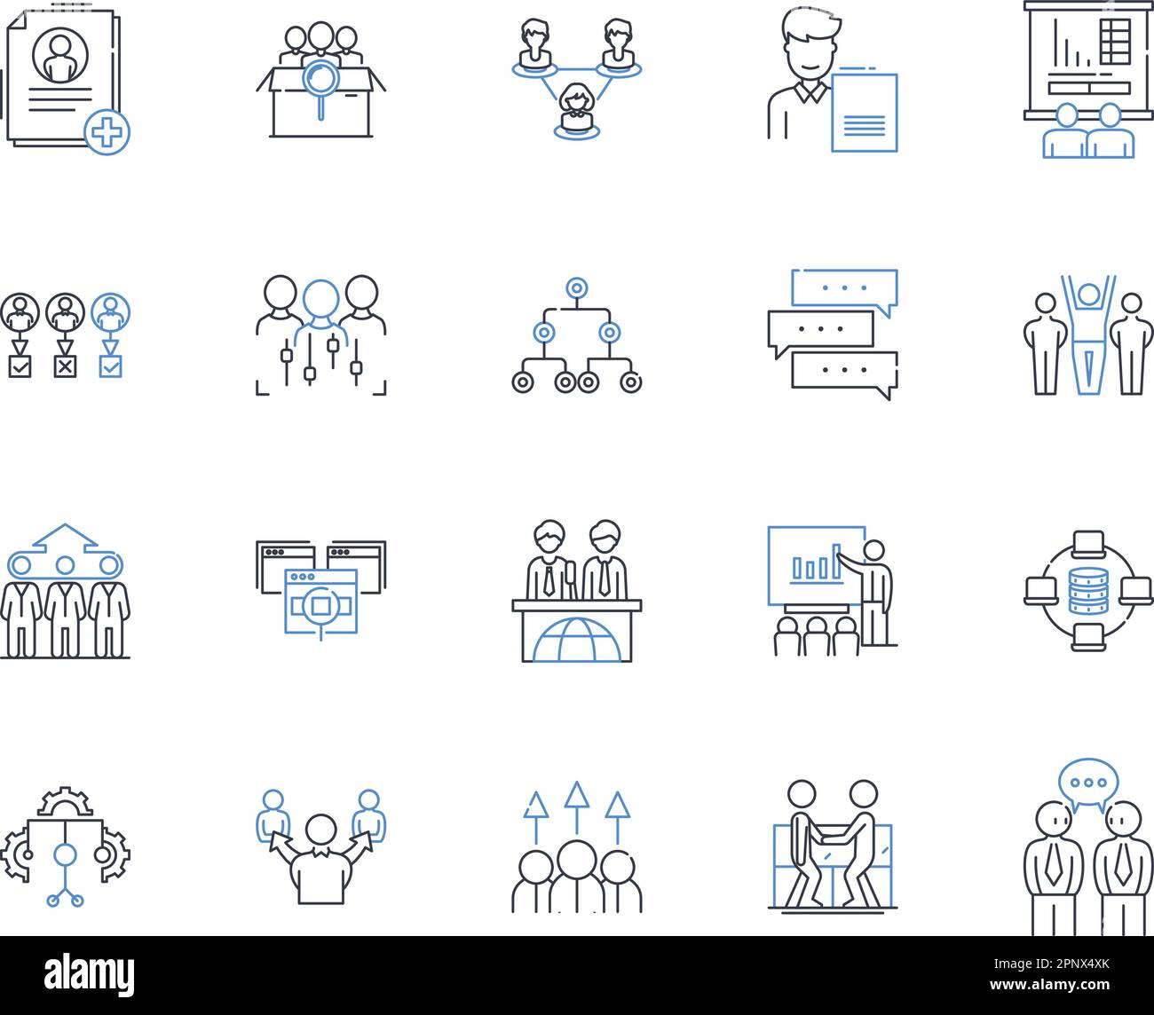 Symbolsammlung für die Präsentationslinien des Anbieters. Demo, Einführung, Präsentation, Übersicht, Showcase, Parade, Darstellungsvektor und lineare Illustration. Anzeige Stock Vektor