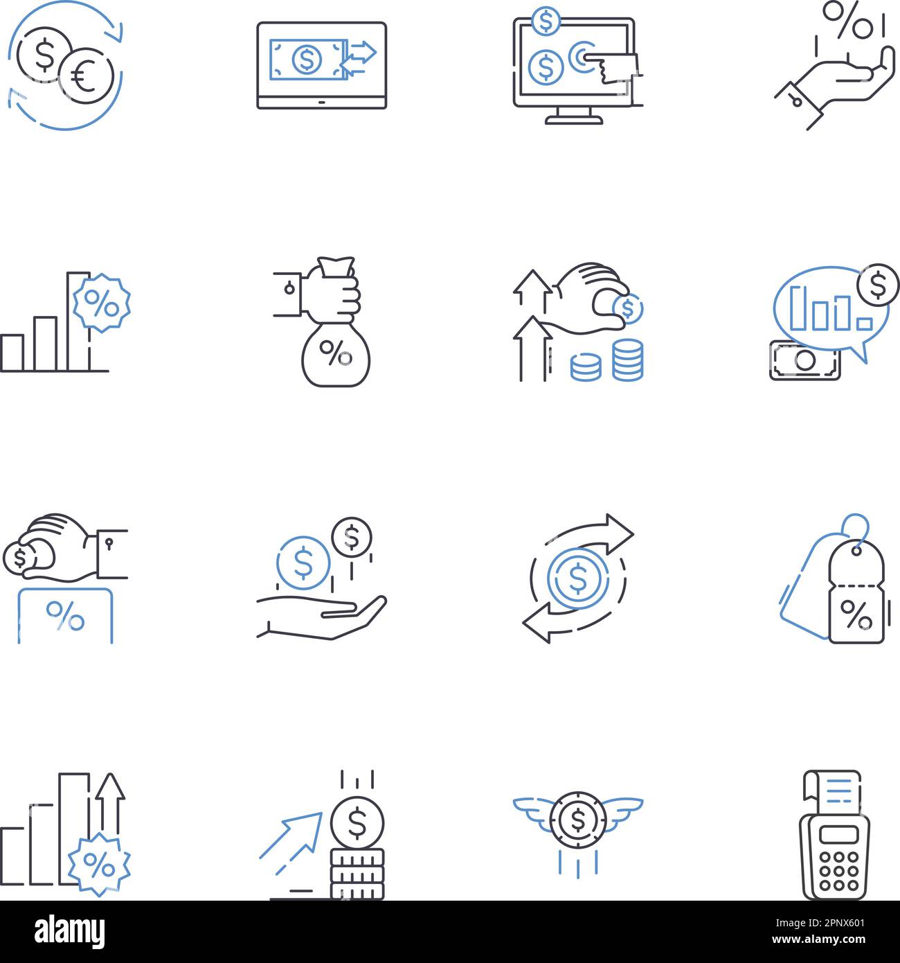 Symbolsammlung für Marketingschema. Strategie, Taktik, Branding, Werbung, Werbeaktionen, Zielausrichtung, Positionierungsvektor und lineare Darstellung Stock Vektor
