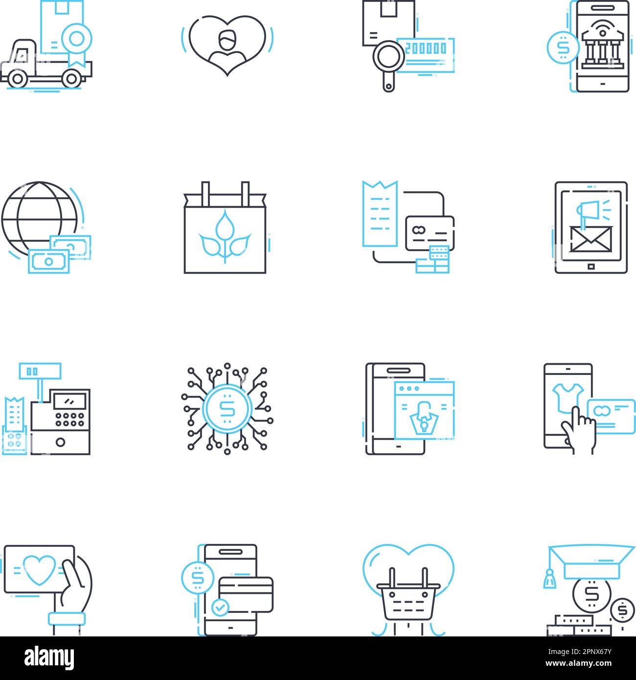 Lineare Symbole für Business Intelligence. Analysen, Dashboards, Daten, Erkenntnisse, Metriken, Visualisierung, Berichterstellung Linienvektor und Konzeptzeichen Stock Vektor