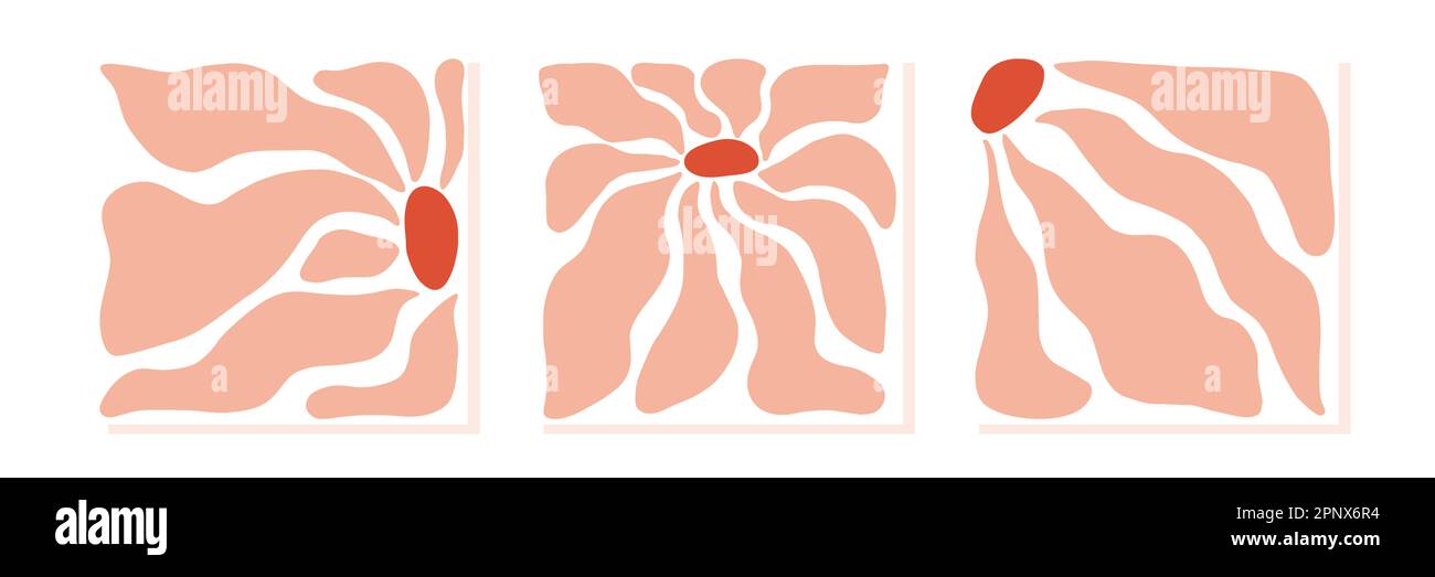 Handgezeichnete, ausgeschnittene Bio-Blumen in modernen abstrakten quadratischen Postern. Wandplakate im henri-matisse-Stil Stock Vektor Handgezeichnete, ausgeschnittene Bio-Blumen in modernen abstrakten quadratischen Postern. Wandplakate im henri-matisse-Stil Stock Vektor