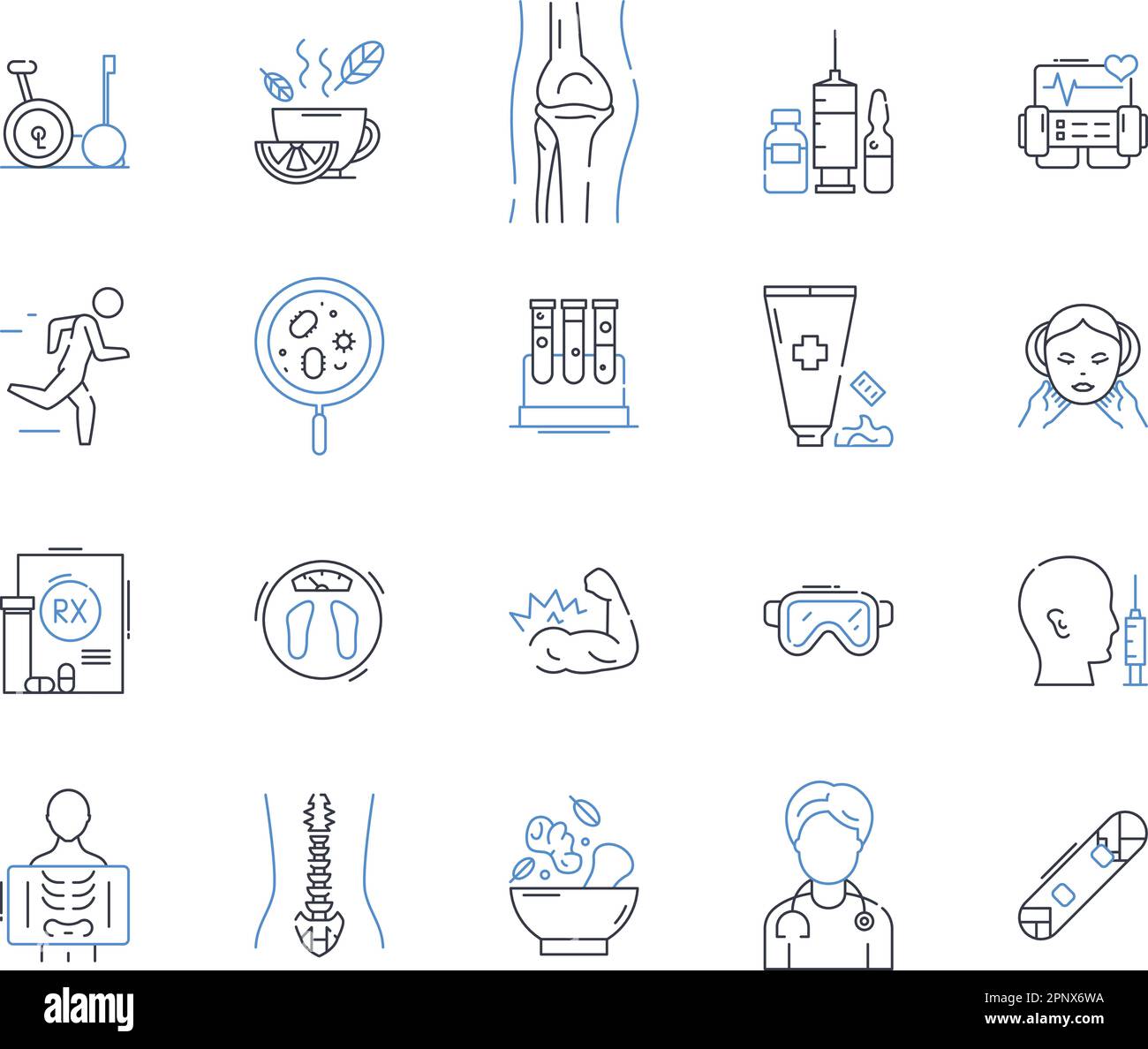 Aerobic Line Icons Kollektion. Cardio, Sprünge, Squats, Dance, Stretch, Schritt, Musikvektor und lineare Darstellung. Ausdauer, Fitness, Bewegungsbeschreibung Stock Vektor
