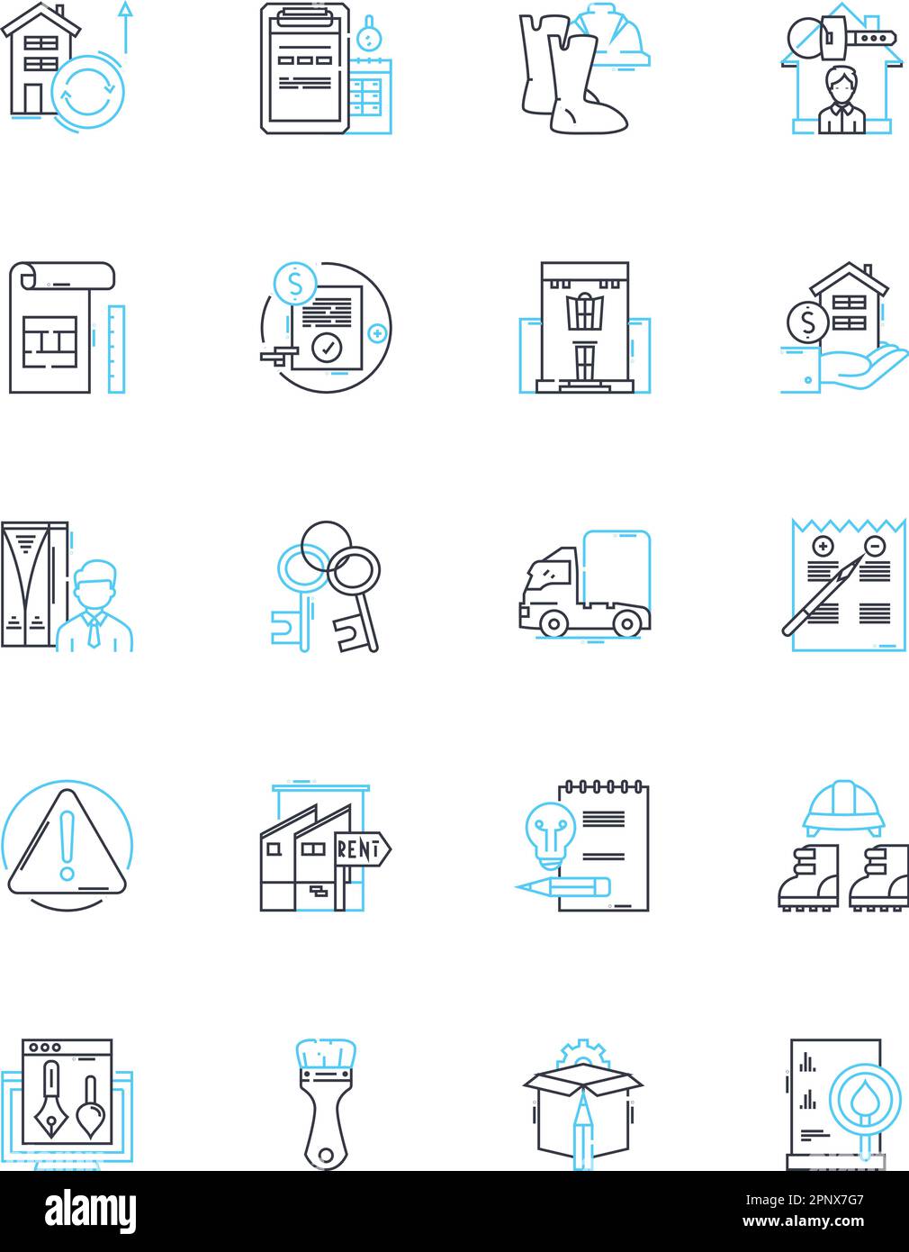 Wohnsitz für den Verkauf – Satz linearer Symbole. Residence, Property, Homestead, House, Mansion, Anwesen, Vektorvektor und Konzeptschilder. Bungalow, Hütte, Lodge Stock Vektor