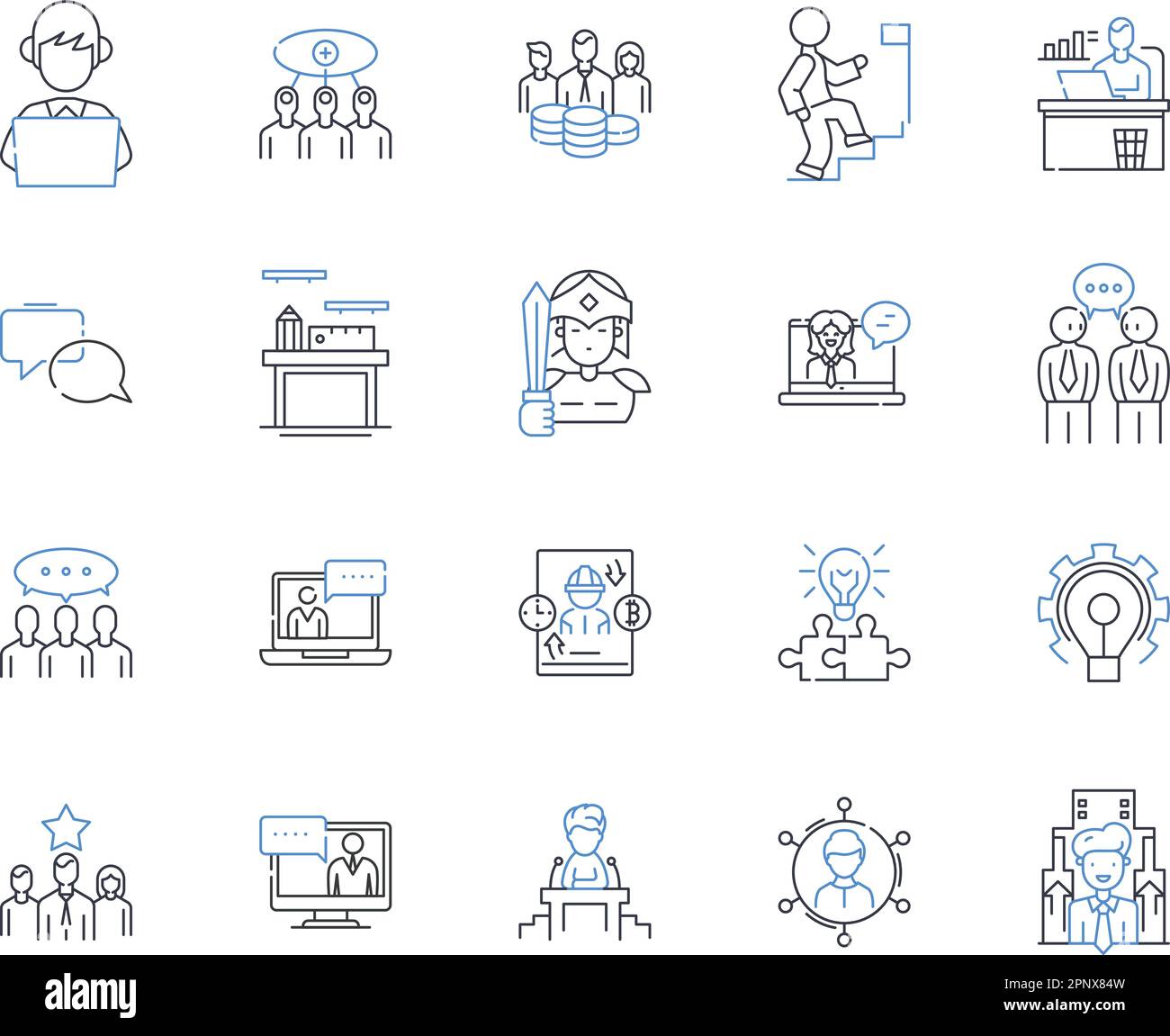 Symbolsammlung für den Bereich „Skills Development Line“. Schulung, Lernen, Verbesserung, Wachstum, Entwicklung, Fortschritt, Fortschrittsvektor und lineare Darstellung Stock Vektor