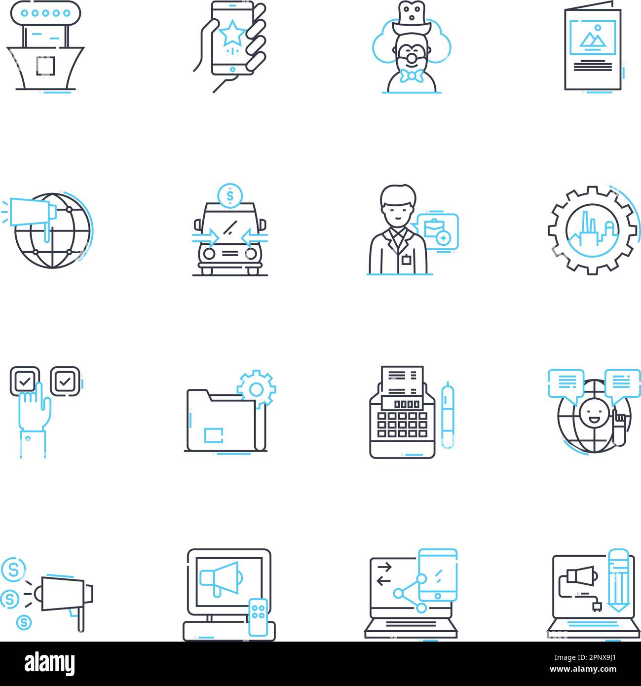 Lineare Symbole für Marketingtaktiken. Branding, Werbung, Werbeaktionen, Vertrieb, Targeting, Linienvektor für Strategie, soziale Medien und Konzeptzeichen. Inhalt Stock Vektor