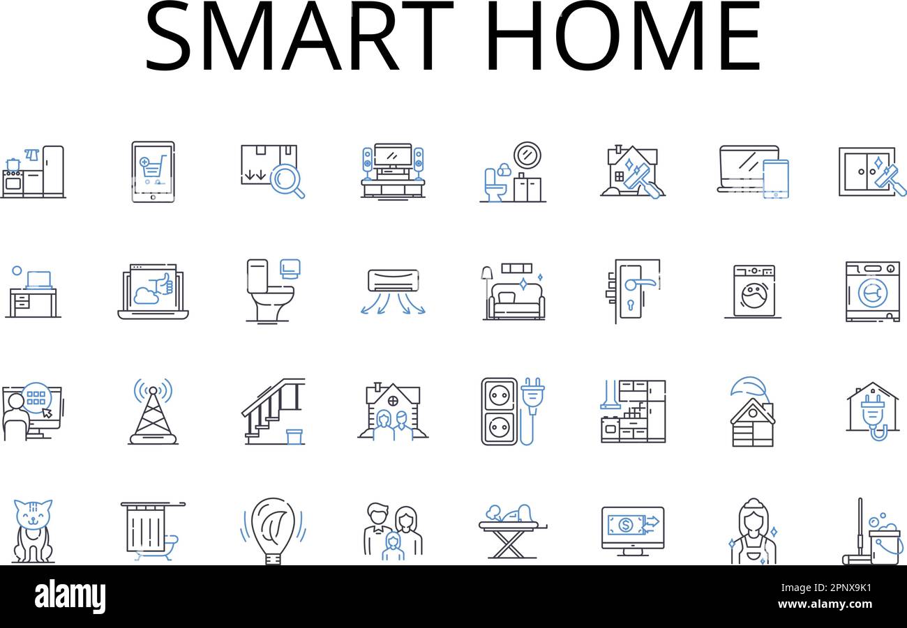 Smart-Home-Symbol-Sammlung. Digitales Wohnen, intelligentes Wohnen, automatisierter Wohnraum, vernetztes Haus, Hi-Tech-Habitat, Kluger Wohnsitz, futuristisch Stock Vektor