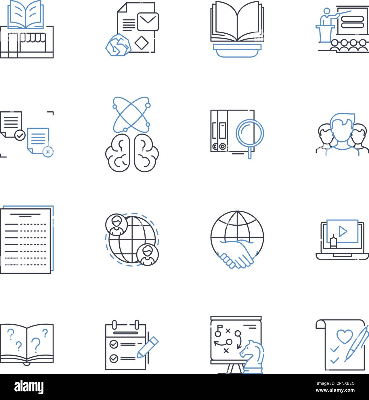 Symbolsammlung für prozedurale Konstruktionslinien. Algorithmus, Blueprint, Visuell, Flussdiagramm, Diagramm, Systematische, logische und lineare Darstellung Stock Vektor