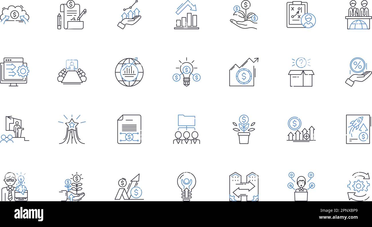 Sammlung von Liniensymbolen für Finanzschätzungen. Projektion, Prognose, Budgetierung, Analyse, Modellierung, Berechnung, Bewertungsvektor und linear Stock Vektor
