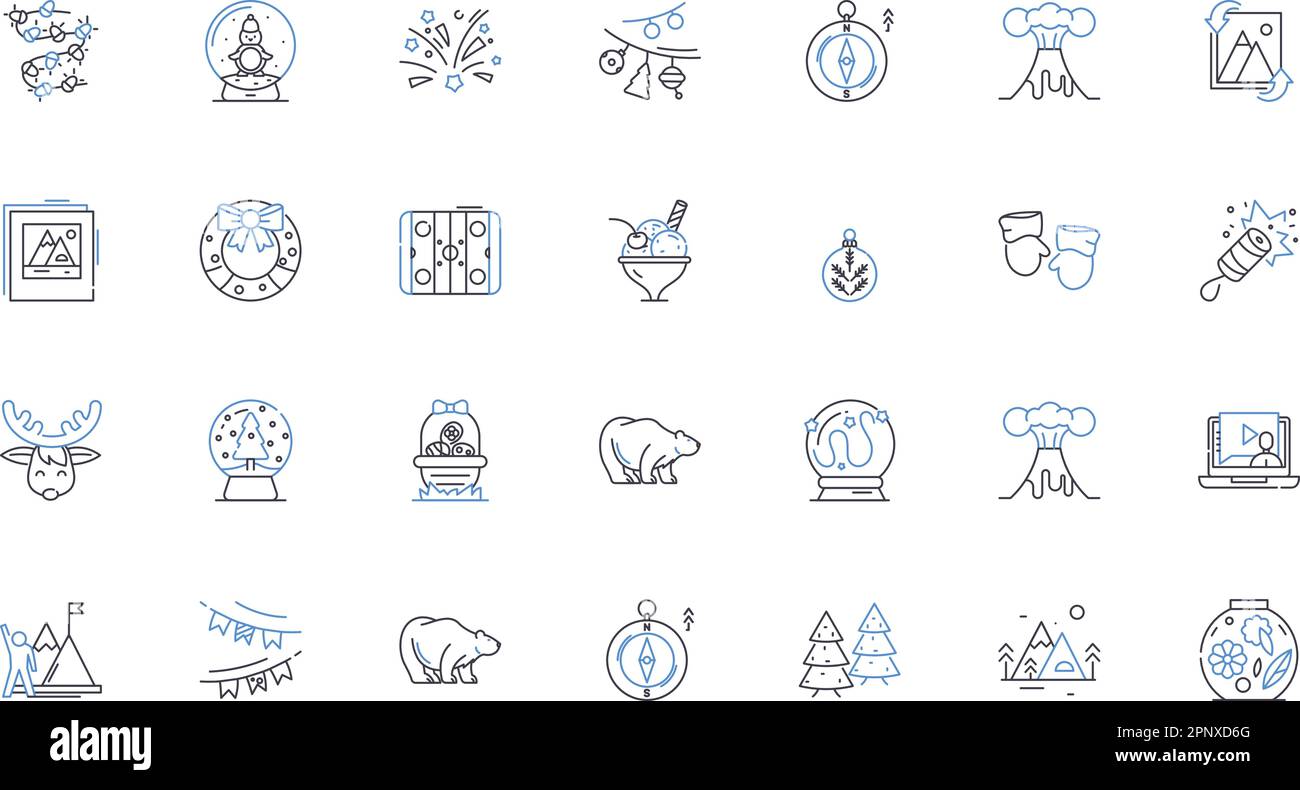 Kollektion mit Symbolen für den Boxing Day. Einkaufen, Verkauf, Rabatte, Schnäppchen, Einzelhandel, Tradition, Feiertagsvektor und lineare Darstellung. Festlich, Angebote Stock Vektor