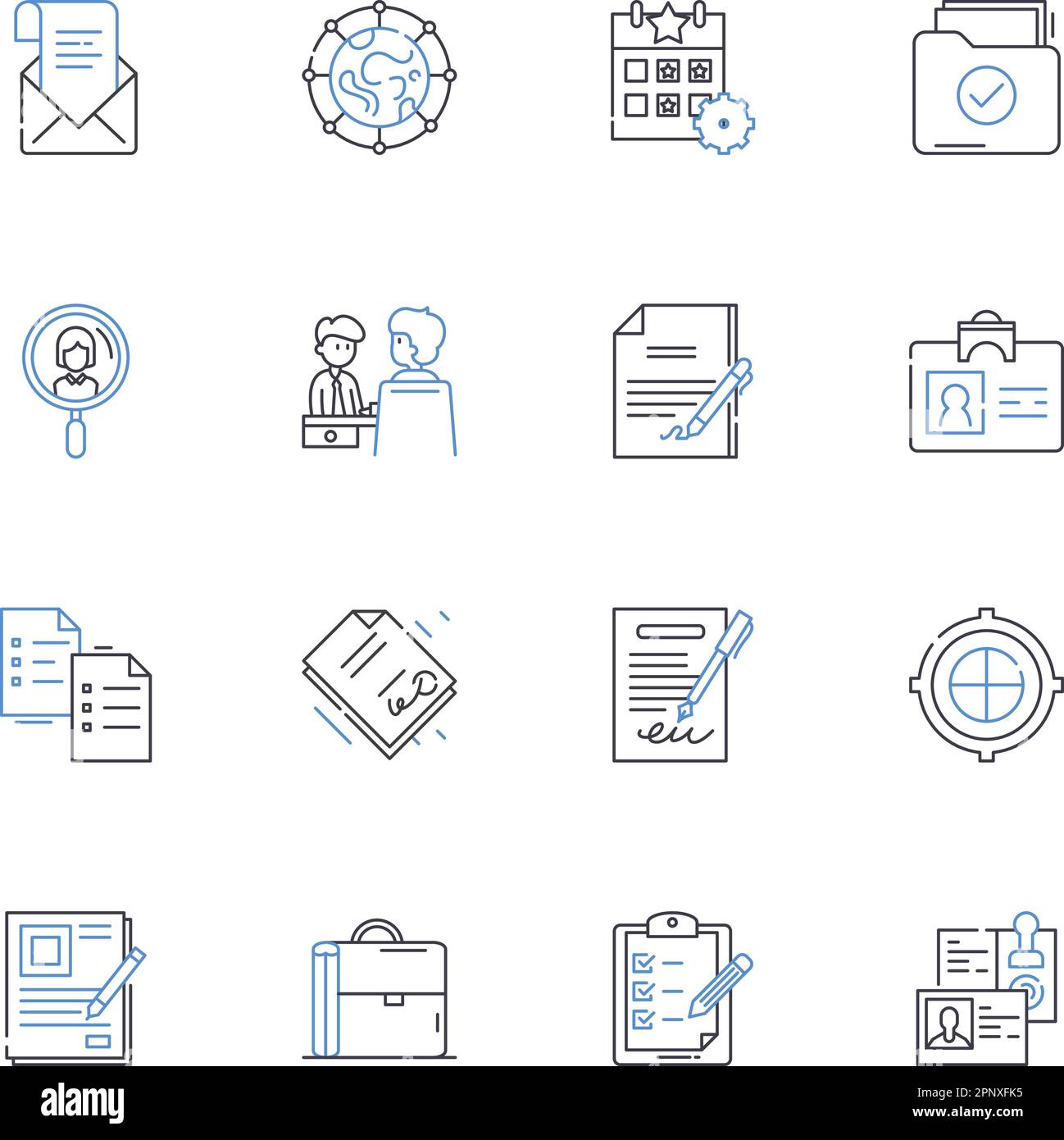 Sammlung der Liniensymbole des Ereignisplaners. Logistik, Koordination, Organisation, Design, Kreativität, Ausführung, Budgetierungsvektor und lineare Darstellung Stock Vektor