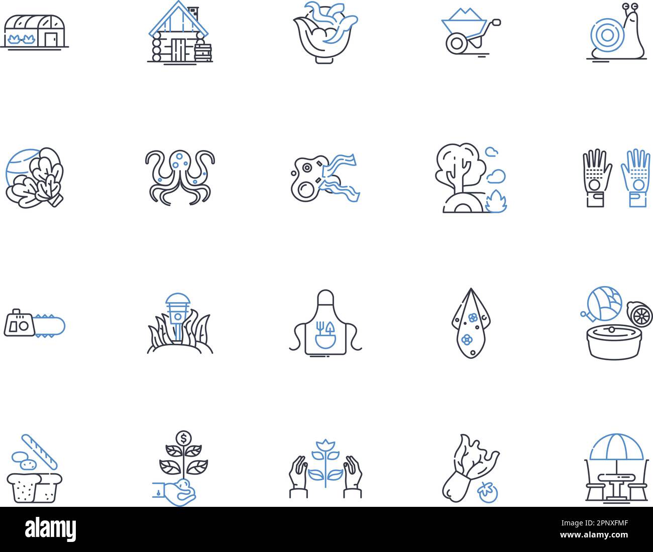 Kollektion mit Symbolen für die Homesteading Line. Selbstversorgung, Nachhaltigkeit, Landwirtschaft, Gartenbau, Viehzucht, Konservierung, Konservierungsvektor und linear Stock Vektor