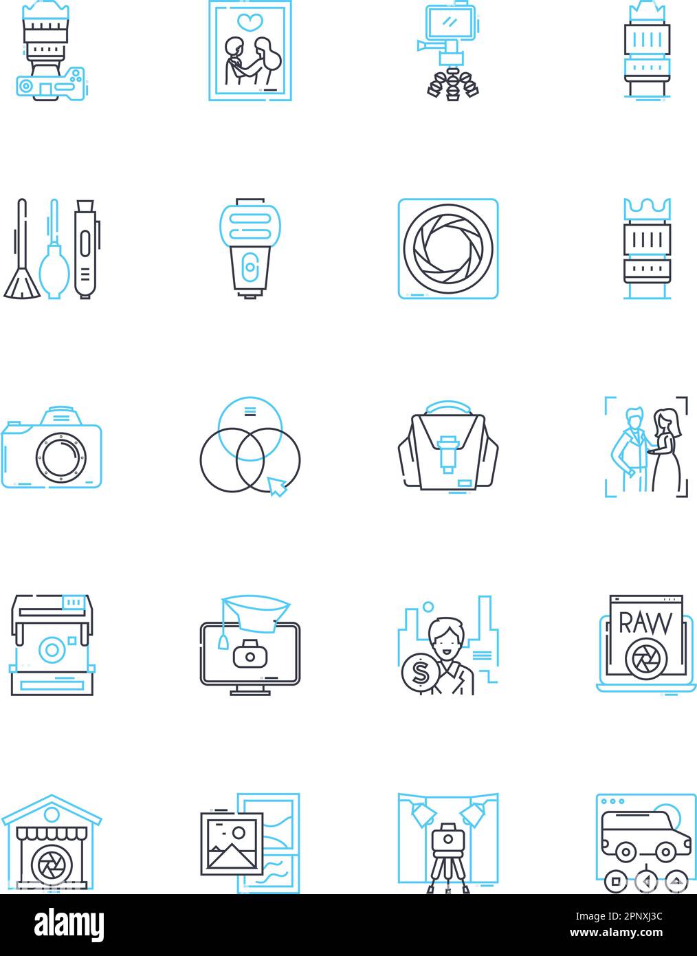 Lineare Symbole für Verkaufsfotos eingestellt. Handel, Grafik, Werbung, Werbung, Katalog, Marketing, auffällige Linienvektoren und Konzeptschilder Stock Vektor