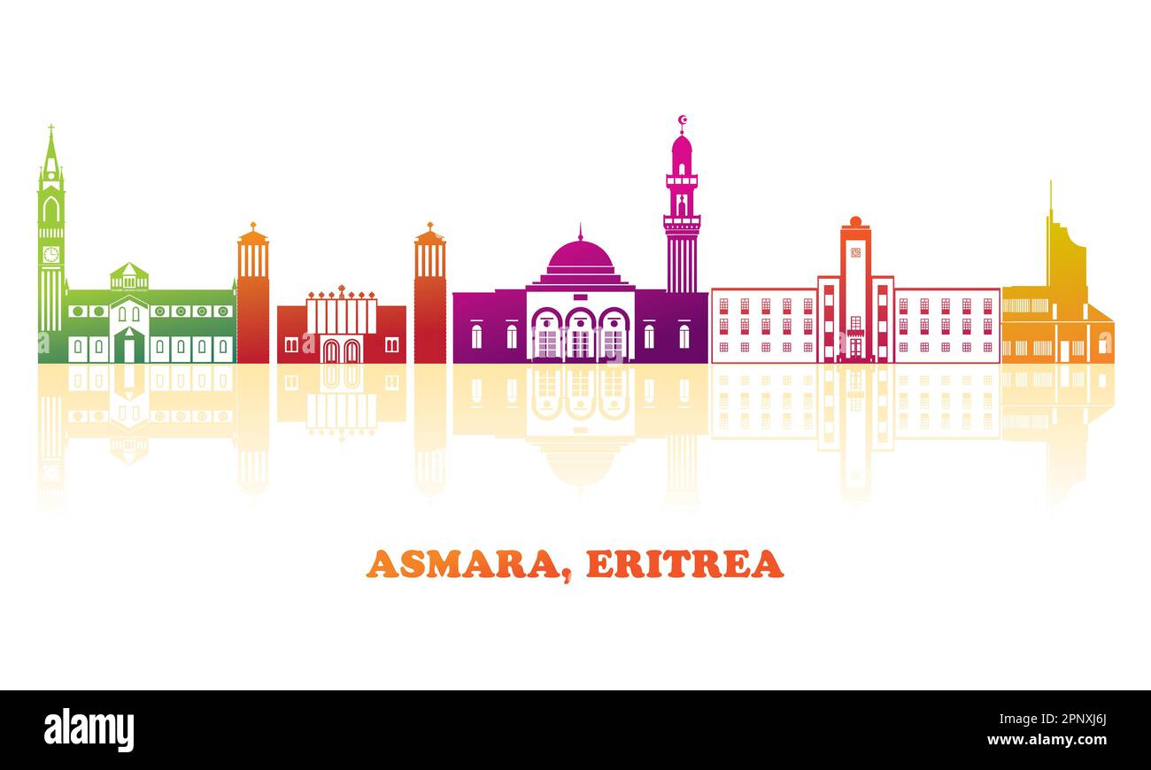 Farbenfrohes Skyline-Panorama der Stadt Asmara, Eritrea - Vektordarstellung Stock Vektor