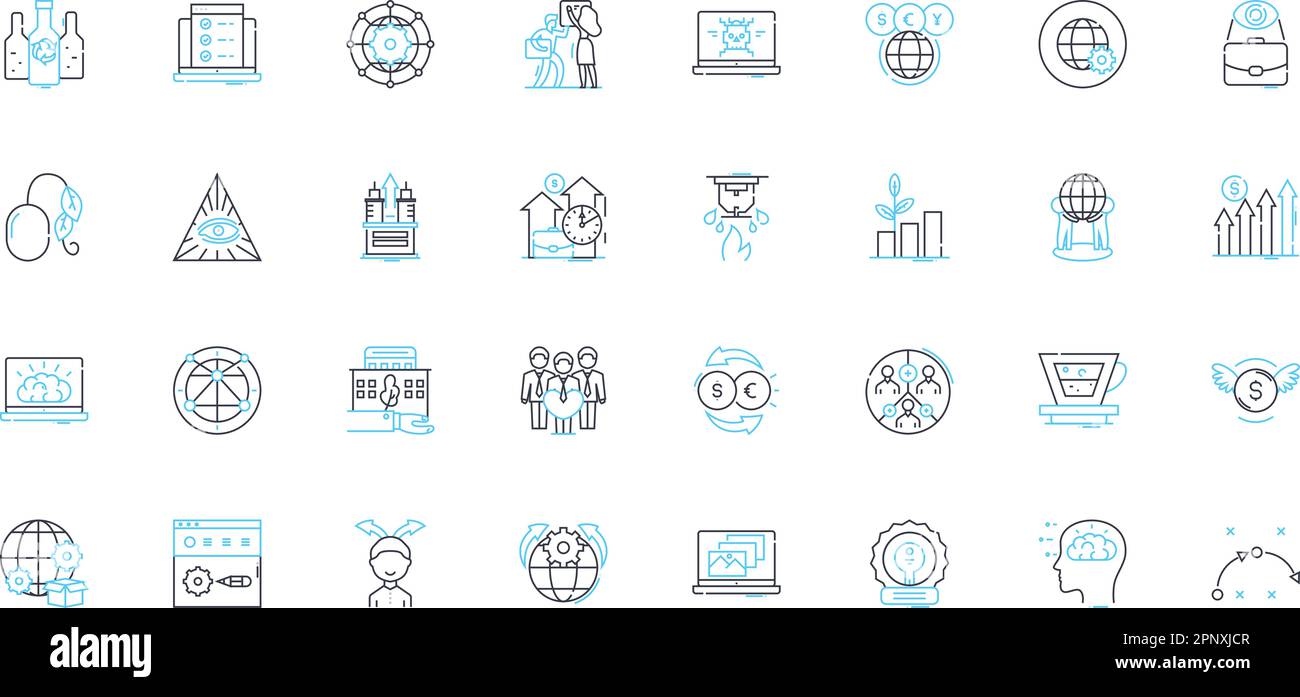 Lineare Symbole für Internet-Banking festgelegt. Zugänglich, Bequem, Sicher, Schnell, Zuverlässig, Digitale, mobile Linienvektoren und Konzeptschilder. Online, Effizient Stock Vektor