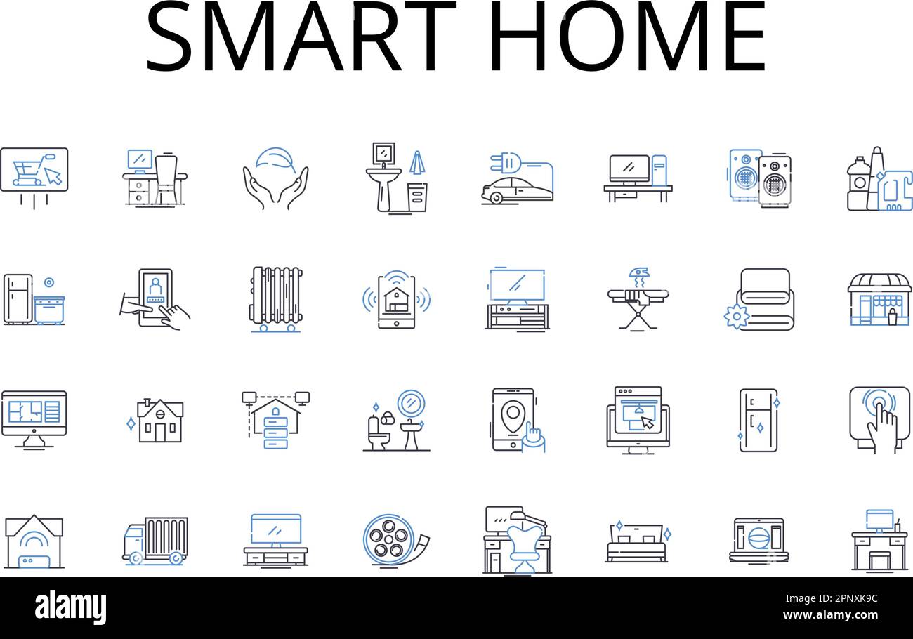 Smart-Home-Symbol-Sammlung. Digitales Wohnen, intelligentes Wohnen, automatisierter Wohnraum, vernetztes Haus, Hi-Tech-Habitat, Kluger Wohnsitz, futuristisch Stock Vektor