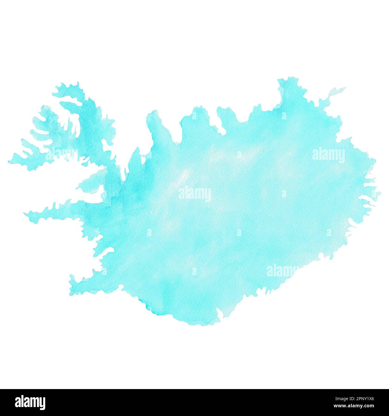 Handgezeichnete Aquarellkarte Islands. Isoliert auf weiß. Zum Drucken von Designs usw. Ein Teil der großen ISLÄNDISCHEN Illustrationen Stockfoto