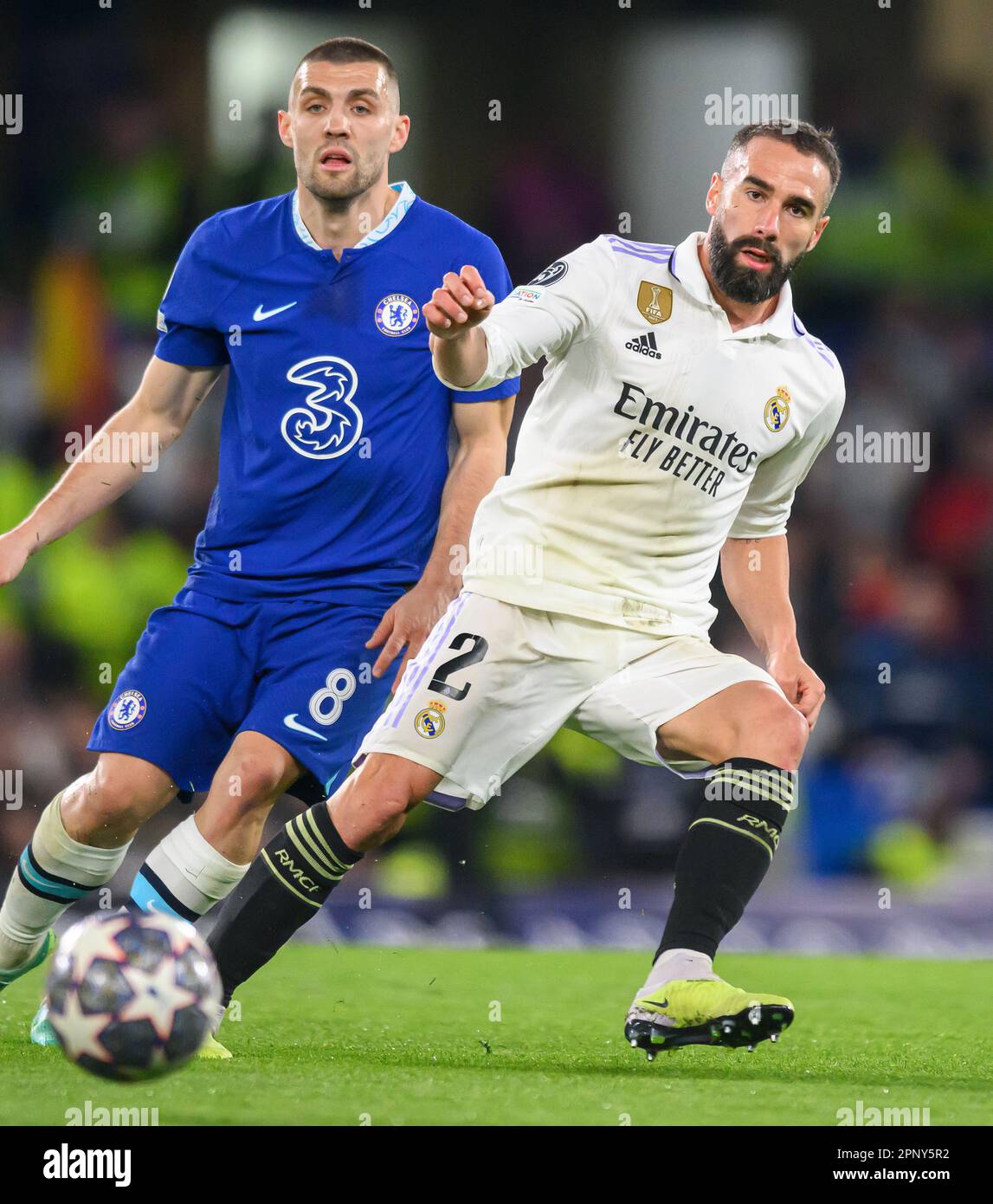 London, Großbritannien. 18. April 2023. 18. April 2023 - Chelsea gegen Real Madrid - UEFA Champions League - Stamford Bridge Real Madrids Dani Carvajal während des Champions League-Spiels auf der Stamford Bridge, London. Bildkredit: Mark Pain/Alamy Live News Stockfoto