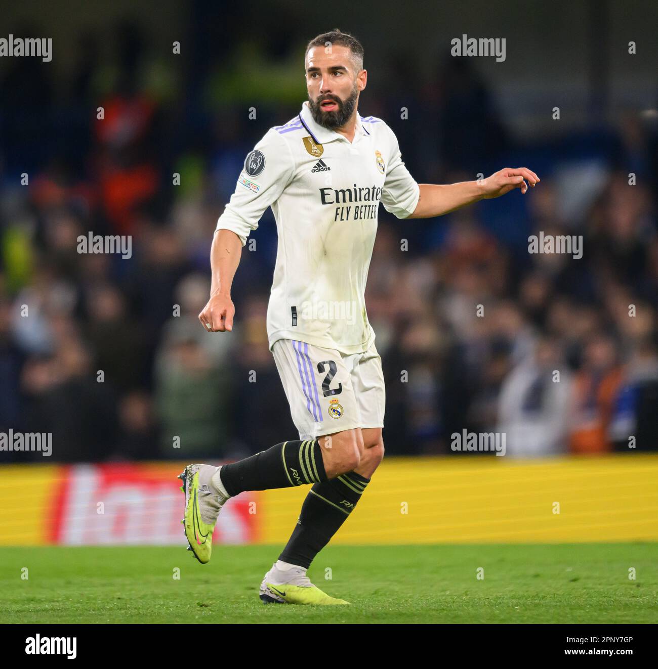 London, Großbritannien. 18. April 2023. 18. April 2023 - Chelsea gegen Real Madrid - UEFA Champions League - Stamford Bridge Real Madrids Dani Carvajal während des Champions League-Spiels auf der Stamford Bridge, London. Bildkredit: Mark Pain/Alamy Live News Stockfoto