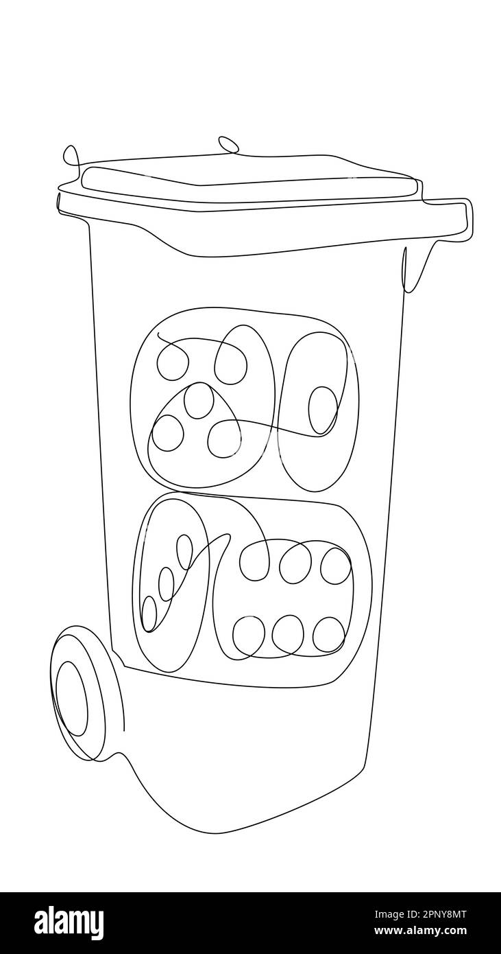 Eine durchgehende Linie Mülltonne mit Würfel. Vektorkonzept zur Darstellung dünner Linien. Kontur Zeichnen kreativer Ideen. Stock Vektor
