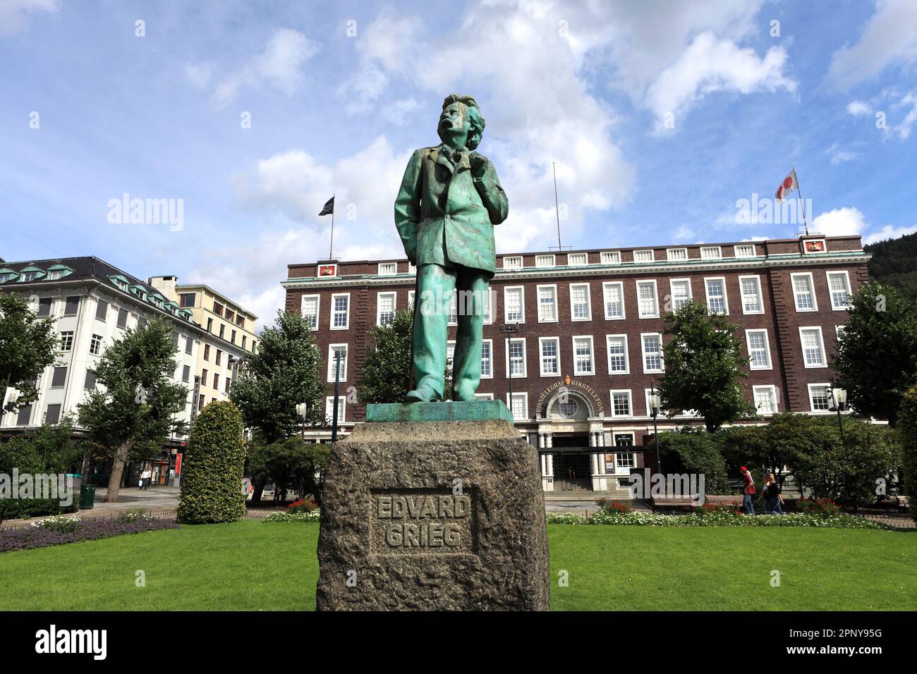 Edvard Grieg-Statue in Festplassen Gärten, Stadt Bergen, Hordaland Region, Norwegen, Skandinavien, Europa. Stockfoto