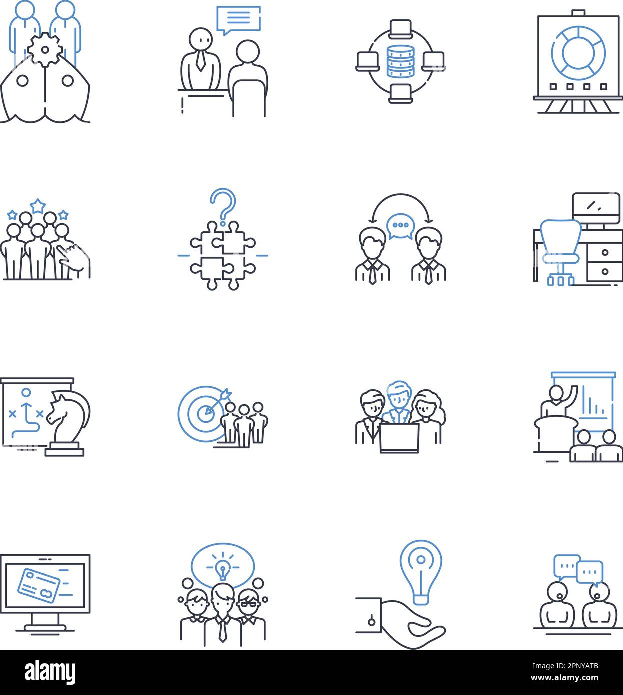 Symbolsammlung für Personalressourcen-Positionen. Talent, Recruiting, Diversity, Bindung, Onboarding, Schulung, Kompensationsvektor und lineare Darstellung Stock Vektor