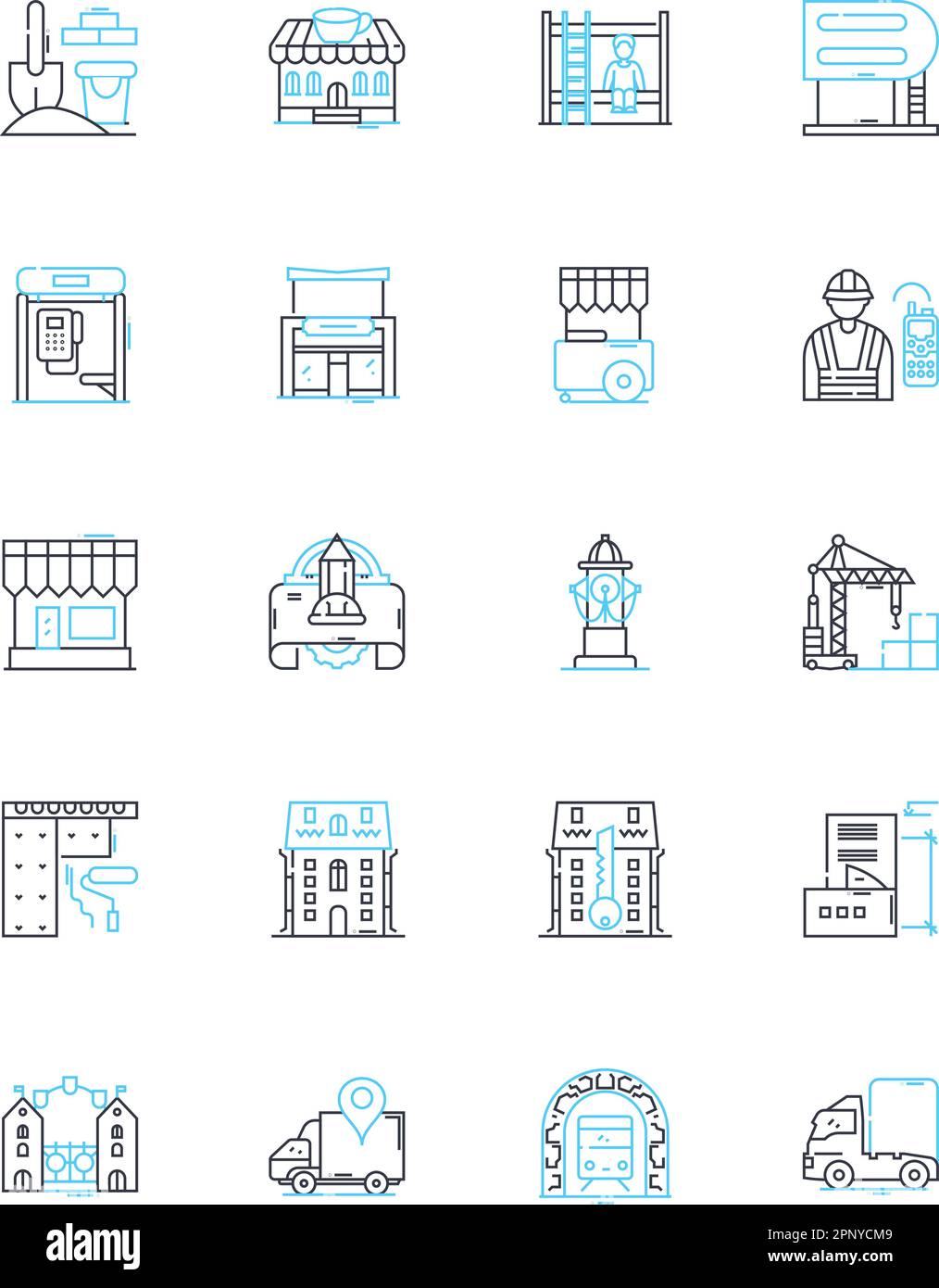 Lineare Symbole für Metropolitanstruktur festgelegt. Stadtbild, Architektur, Transport, Urbanisierung, Gridlock, Dichte, Vektor der überfüllten Linie und Konzept Stock Vektor