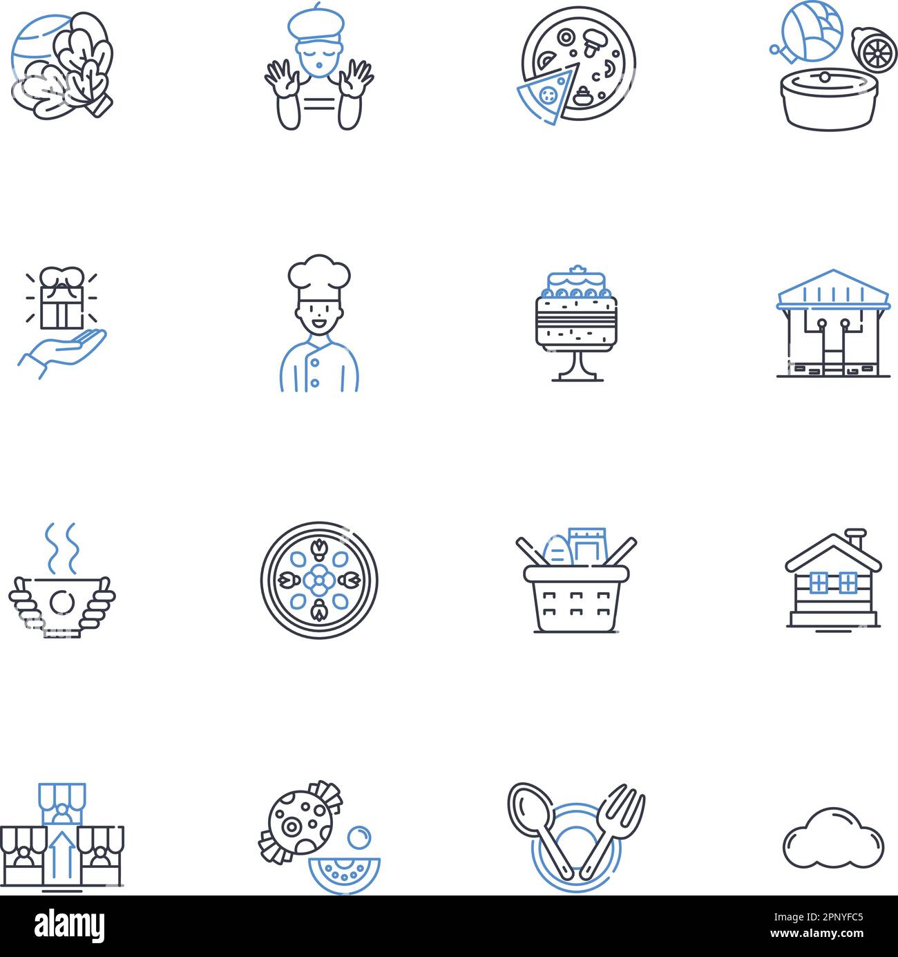 Bread Haven Line Icons Kollektion. Bäckerei, Frisch, Quittenteig, Kunsthandwerk, Verkrustet, Geschmackvolle, organische Vektoren und lineare Illustration. Köstlich, Hausgemacht Stock Vektor