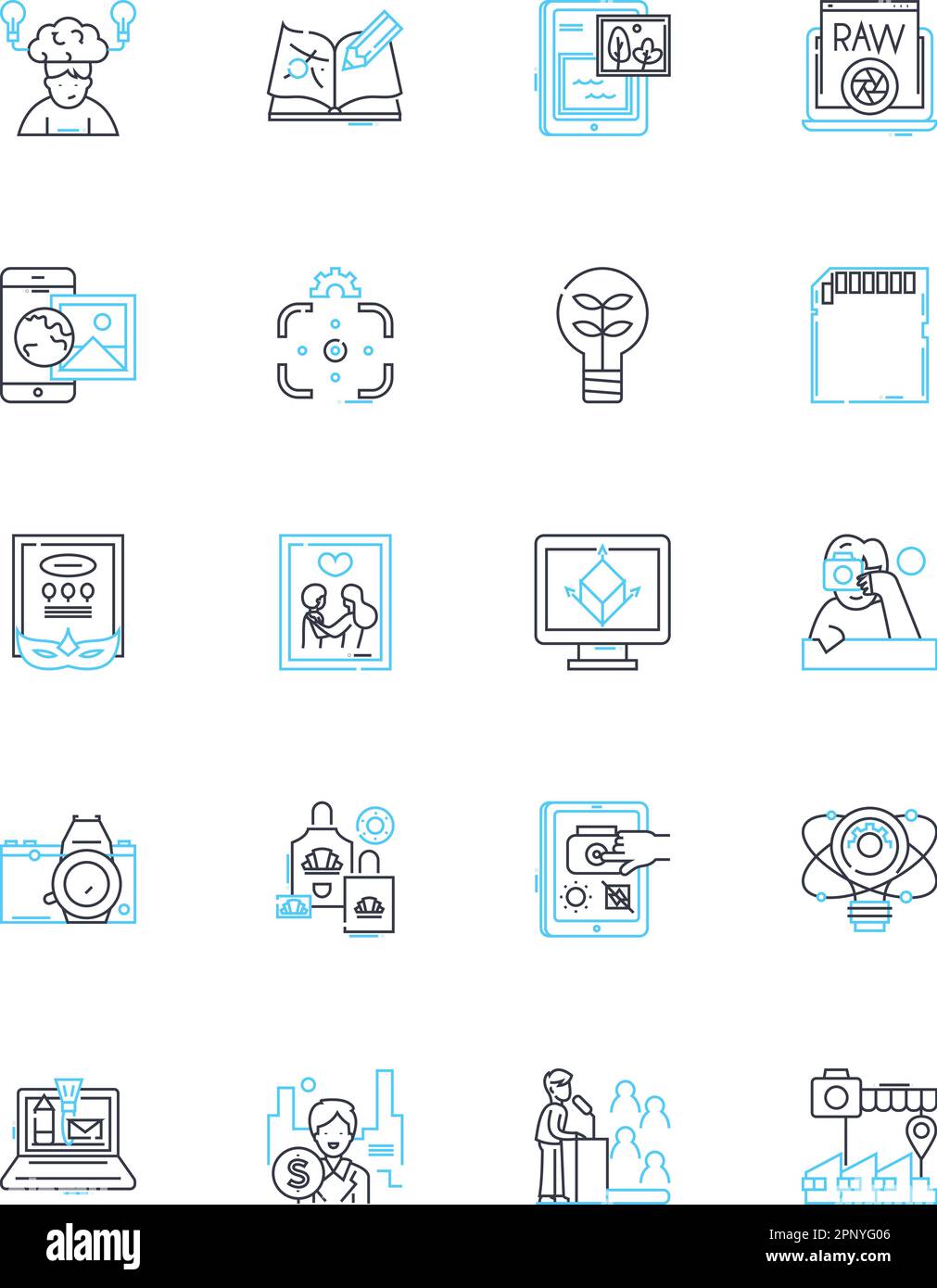 Lineare Symbole für die Filmindustrie. Hollywood, Blockbuster, Kino, Drehbuch, Fortsetzung, Premiere, Box Office Line Vector und Concept Signs. Oscar, Regisseur Stock Vektor