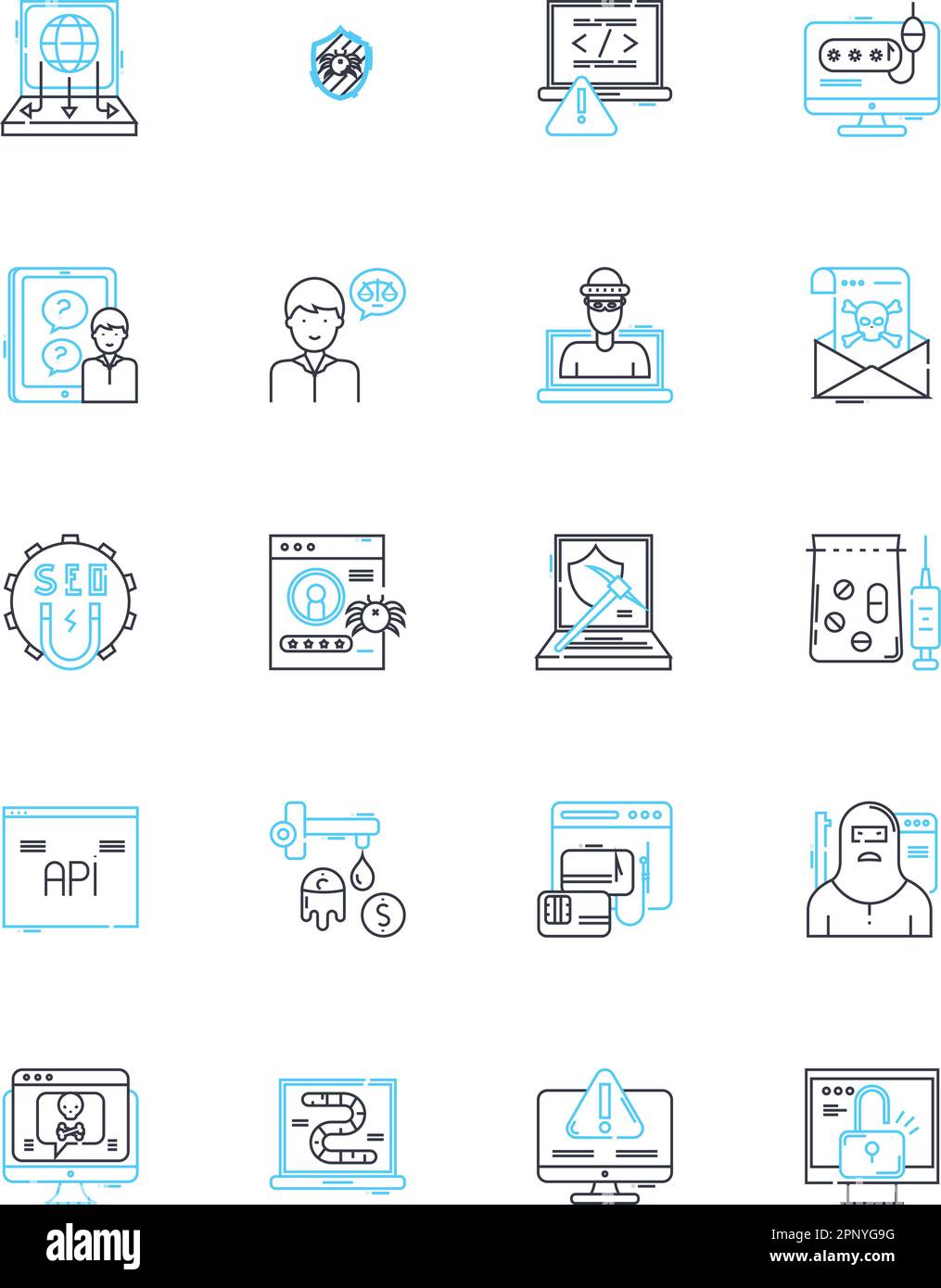 Lineare Symbole für Betrüger gesetzt. Betrügerisch, betrügerisch, Con-Künstler, Imposter, Imitatoren, Betrüger, Betrüger, Linienvektor und Konzeptzeichen. Betrüger Stock Vektor