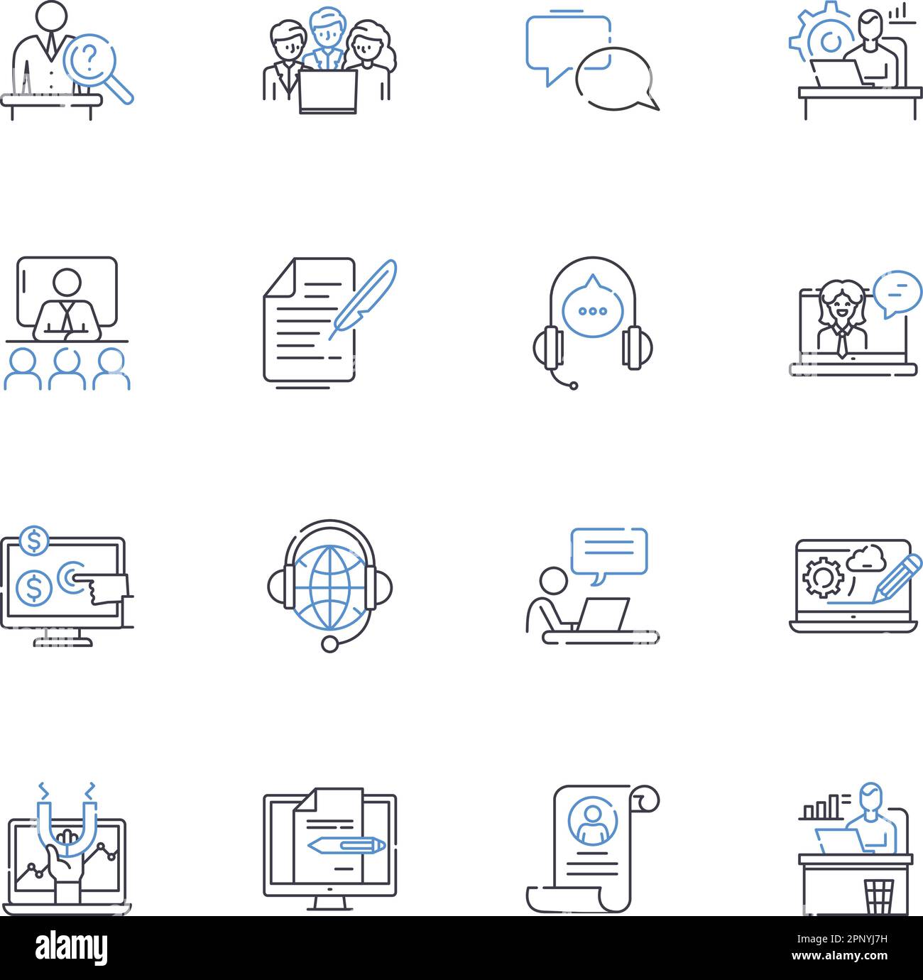 Symbolsammlung für standortferne Arbeit. Remote, Telearbeit, Virtuell, Extern, Entfernung, Abwesend, mobiler Vektor und lineare Darstellung. Unabhängig Stock Vektor