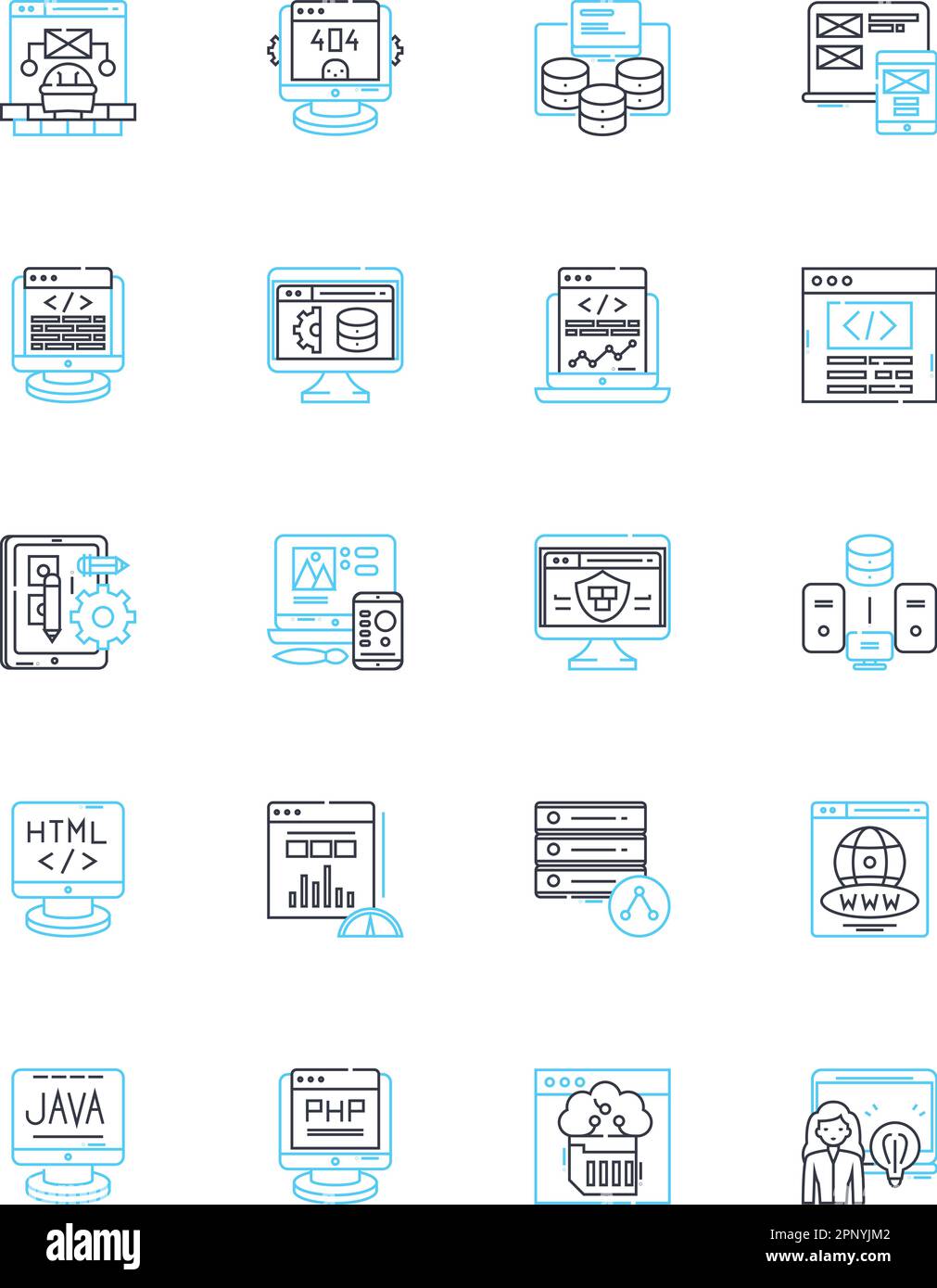 Agiles Design mit linearen Symbolen. Flexibilität, Zusammenarbeit, Iteration, Effizienz, Anpassungsfähigkeit, Innovation, kundenorientierter Linienvektor und Konzept Stock Vektor