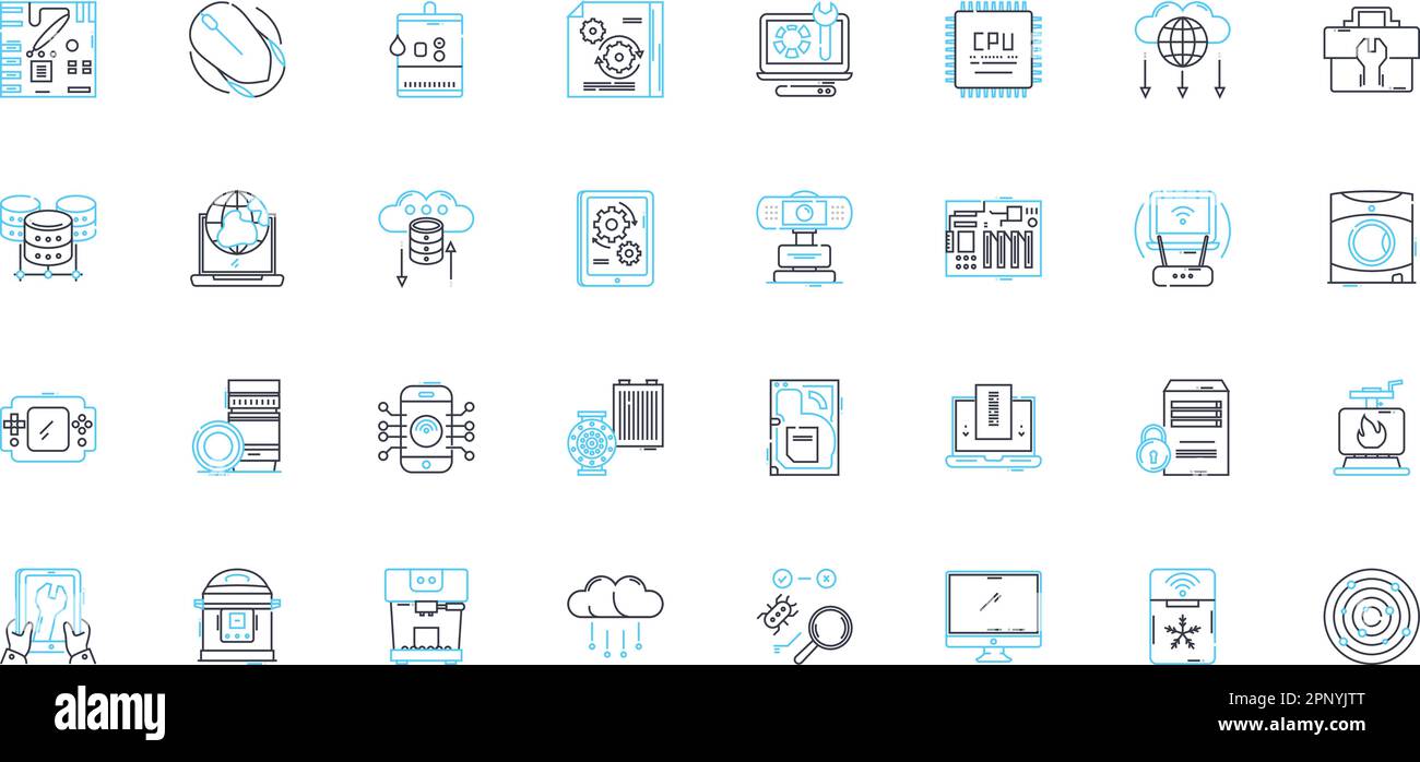 Lineare Symbole für mobile Diagramme festgelegt. Android, Akku, Bluetooth, Kamera, Laden, Display, Ecosystem-Linienvektor und Konzeptzeichen. Facetime, Gaming, Hotspot Stock Vektor