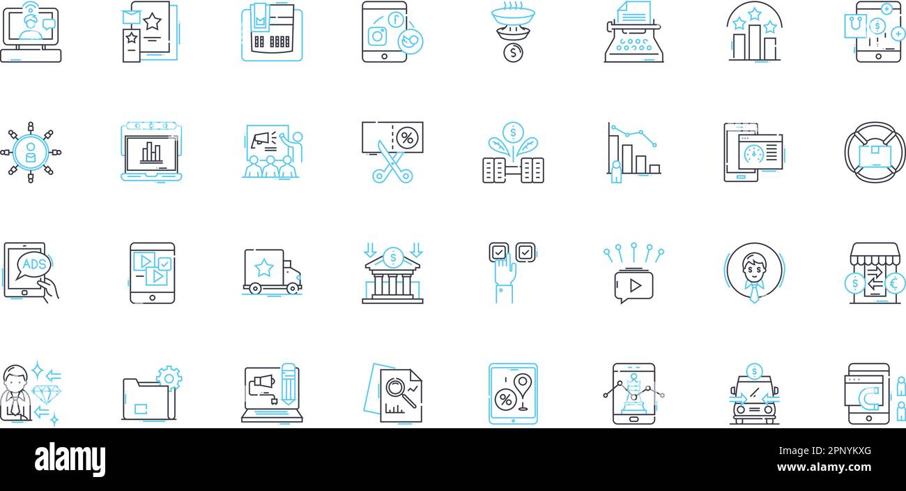 Lineare Symbole für das elektronische Zeitalter. Digitalisierung, Automatisierung, Robotik, Cybersicherheit, Internet, Wireless, Algorithmen Linienvektor und Konzeptzeichen Stock Vektor