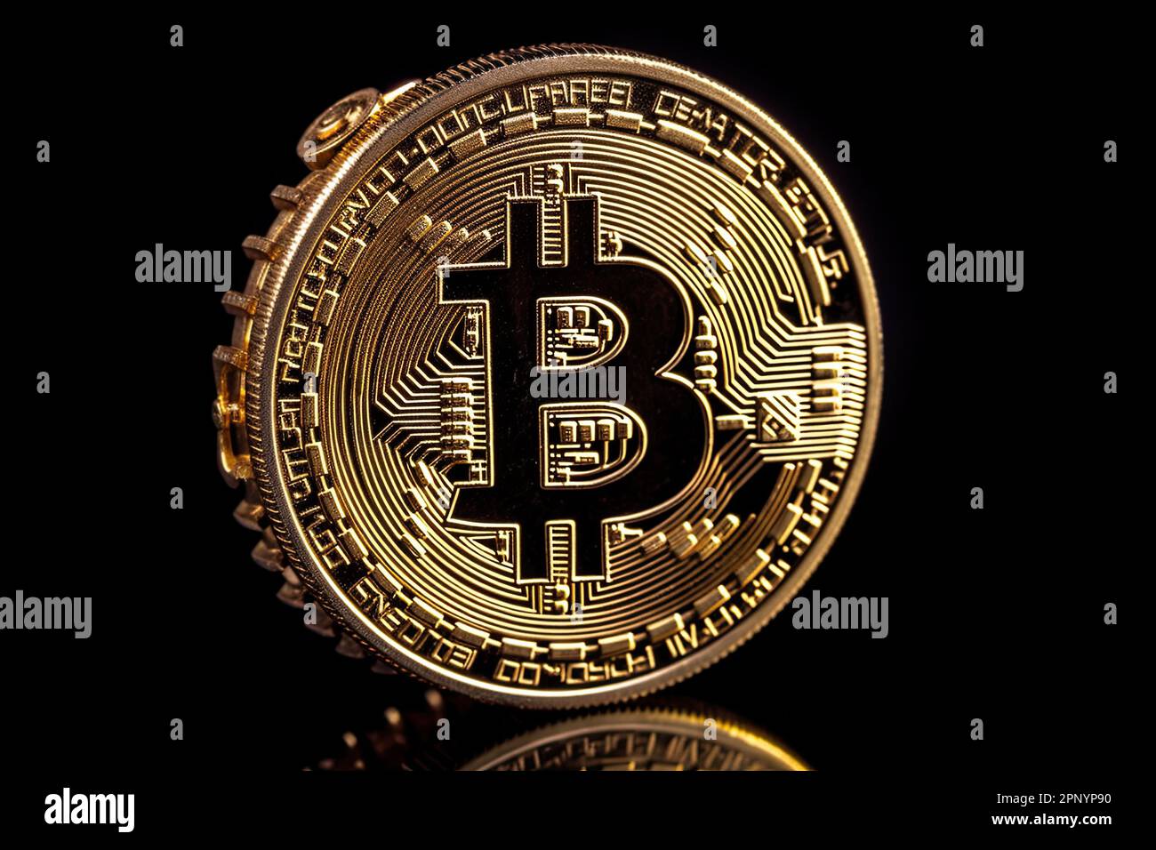 Eine goldene Münze Bitcoin aus mechanischen Zahnrädern einer Uhr im  Steampunk-Stil, isoliert auf schwarzem Studiohintergrund. Konzept der  Bitcoin-Arbeit Stockfotografie - Alamy