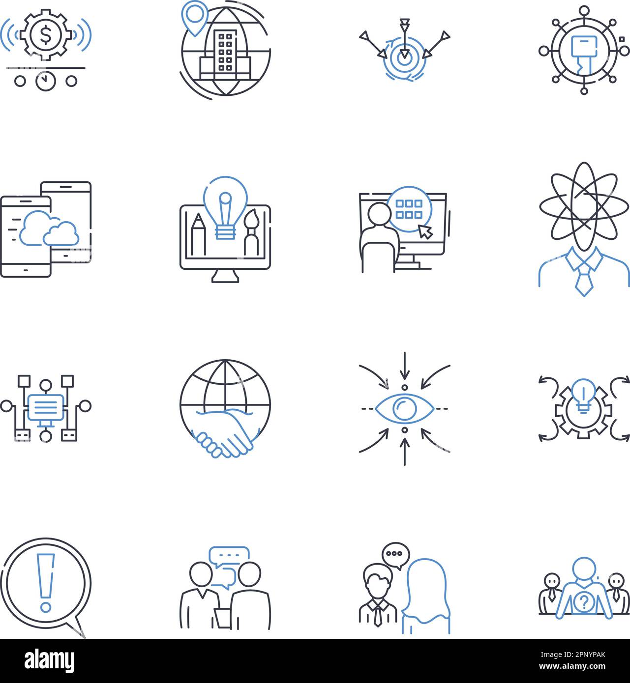 Symbolsammlung für Geschäftsbereiche der Koalition. Partnerschaft, Zusammenarbeit, Allianz, Einheit, Harmonie, Synergie, Kooperationsvektor und lineare Darstellung Stock Vektor