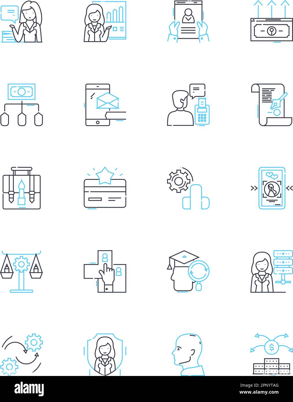 Linearer Symbolsatz für technisches Know-how. Programmierung, Nerking, Debugging, Automatisierung, Cybersicherheit, Cloud, Algorithmen Linienvektor und Konzeptzeichen Stock Vektor