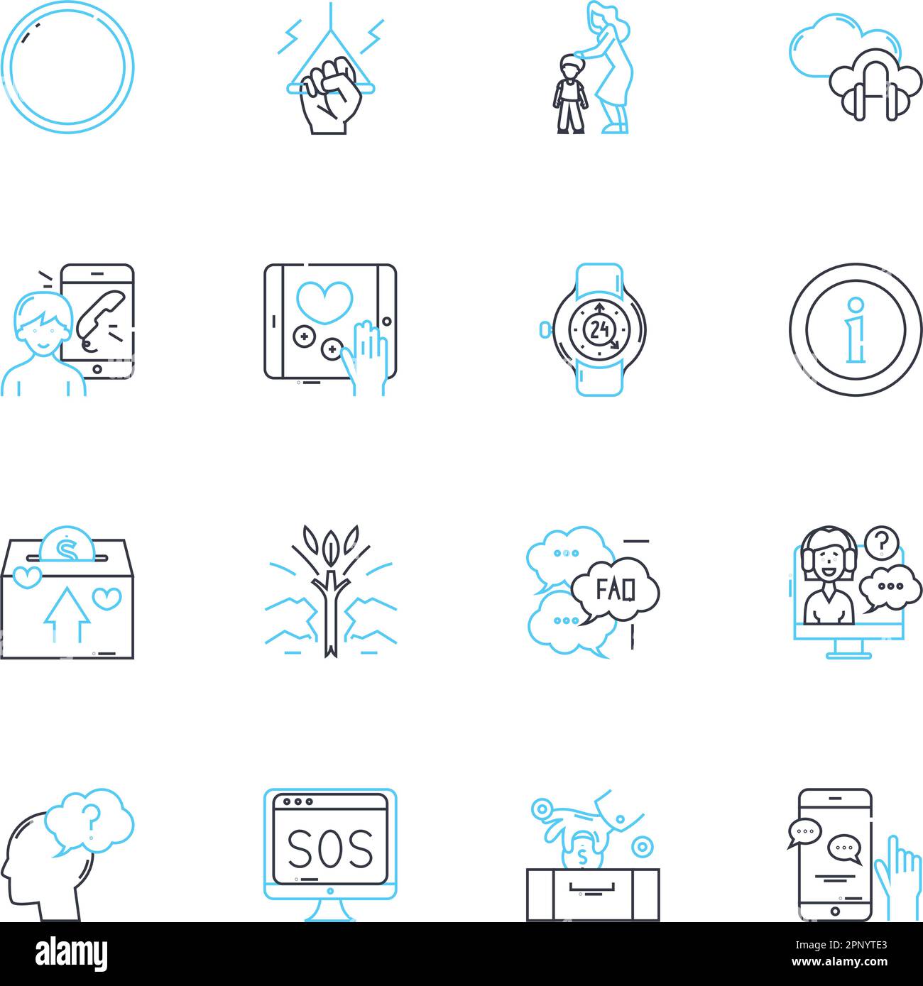 Lineare Symbole für Zeitmanagement festgelegt. Effizienz, Priorisierung, Organisation, Planung, Produktivität, Deadlines, Fokuslinienvektor und Konzeptzeichen Stock Vektor