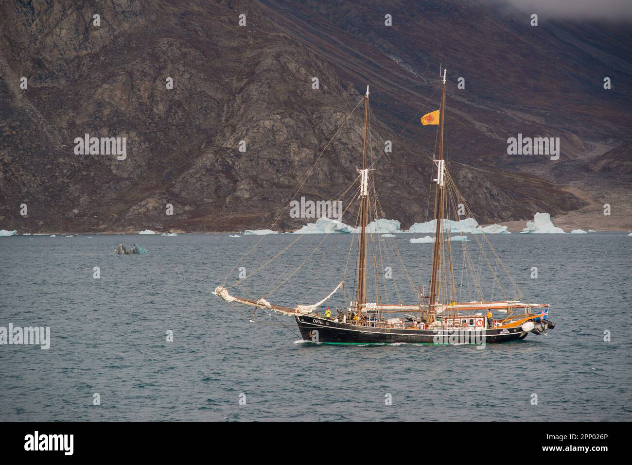 Opal-Segelschiff zur Erkundung von Fon Fjord, Grönland Stockfoto