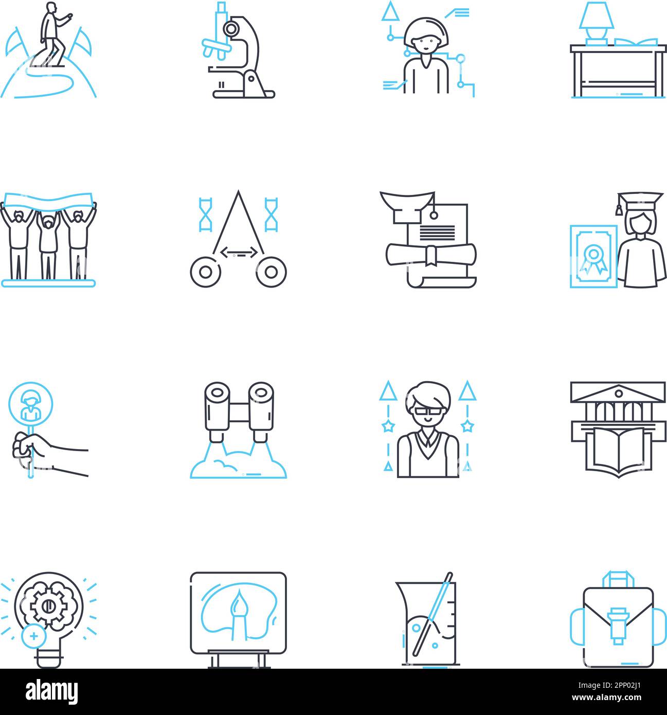 Intelligente lineare Symbole für Hochschulen. Sachkundig, innovativ, einfallsreich, vielseitig, technologisch fortschrittlich, Gehirne, futuristische Linienvektoren und Stock Vektor