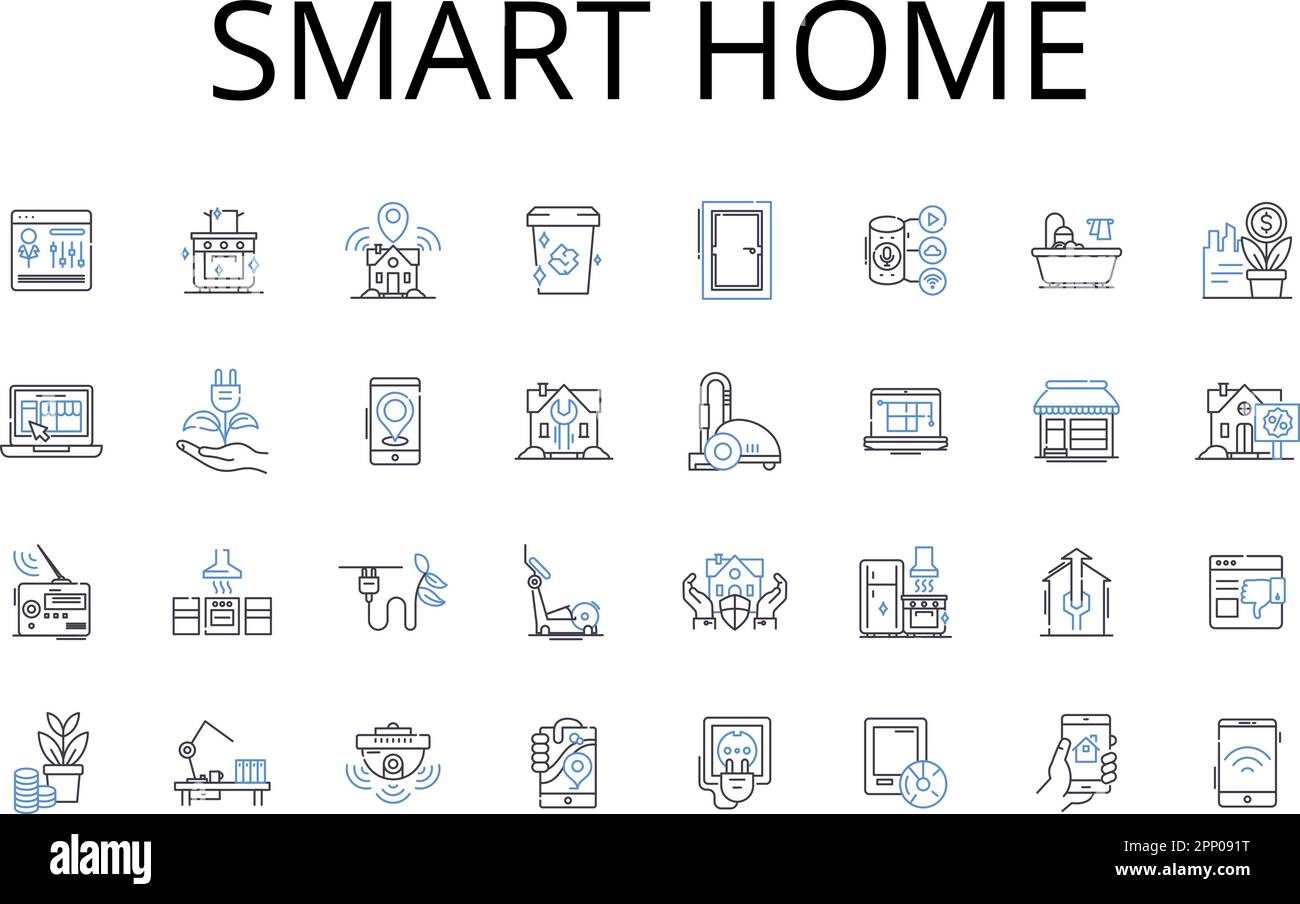 Smart-Home-Symbol-Sammlung. Digitales Wohnen, intelligentes Wohnen, automatisierter Wohnraum, vernetztes Haus, Hi-Tech-Habitat, Kluger Wohnsitz, futuristisch Stock Vektor