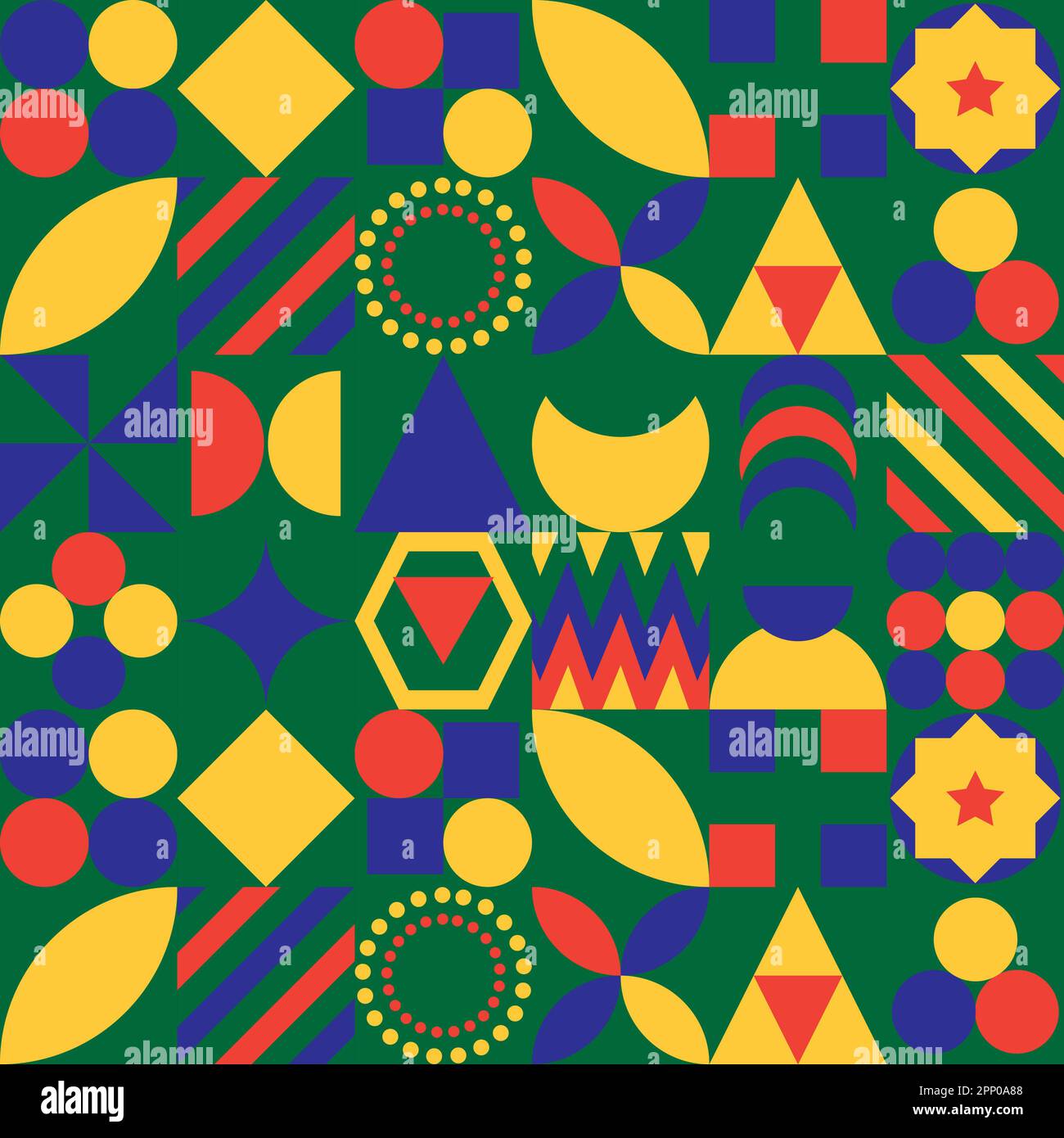 Flaches Mosaikmuster flaches, farbenfrohes Design mit geometrischen Mosaikfliesen Stockfoto