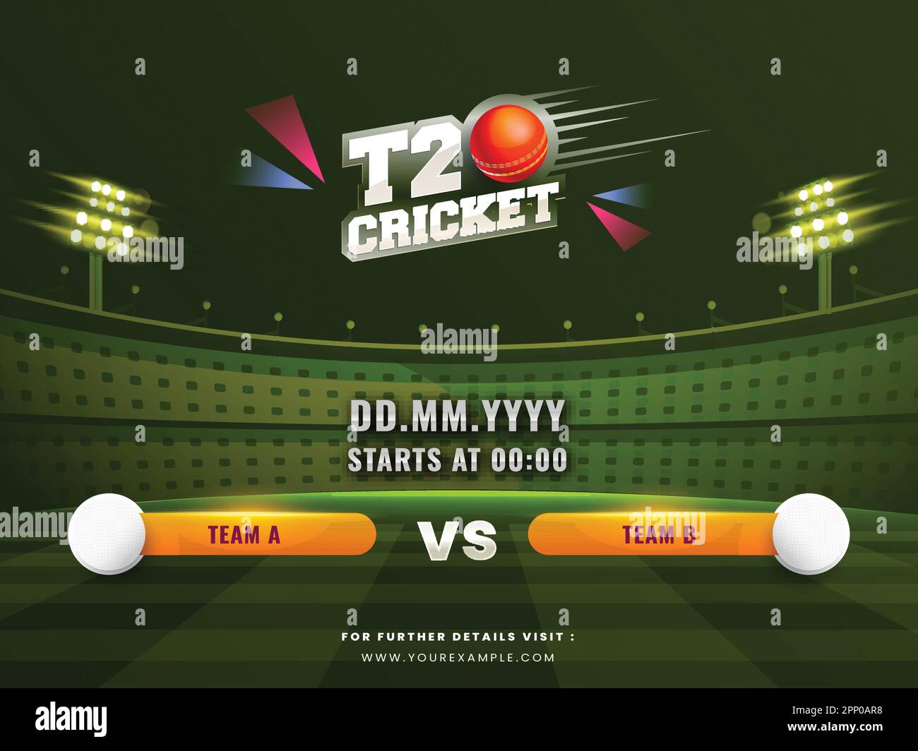 T20 Cricket Match zwischen Team A und B im Green Stadium Background. Stock Vektor