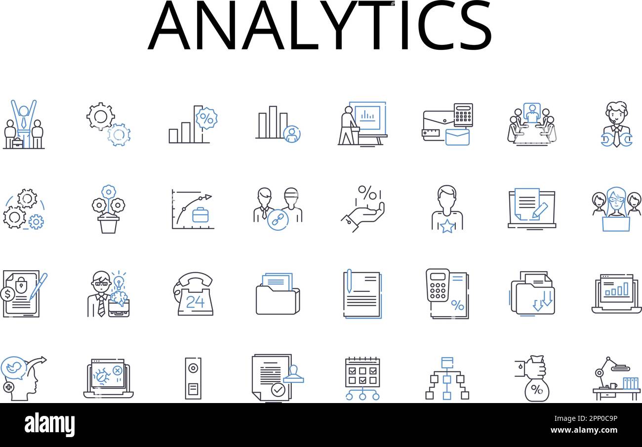 Sammlung der Zeilensymbole in Analytics. Data Mining, Informationsabruf, Business Intelligence, statistische Analyse, Leistungsüberwachung, Markt Stock Vektor