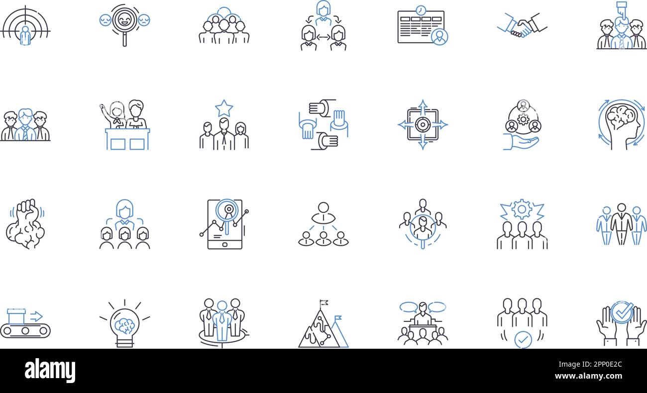 Symbolsammlung für Niederlassung/Bürozeile. Arbeitsbereich, Schreibtisch, Computer, Konferenz, Zusammenarbeit, Executive, Empfangsvektor und lineare Darstellung Stock Vektor