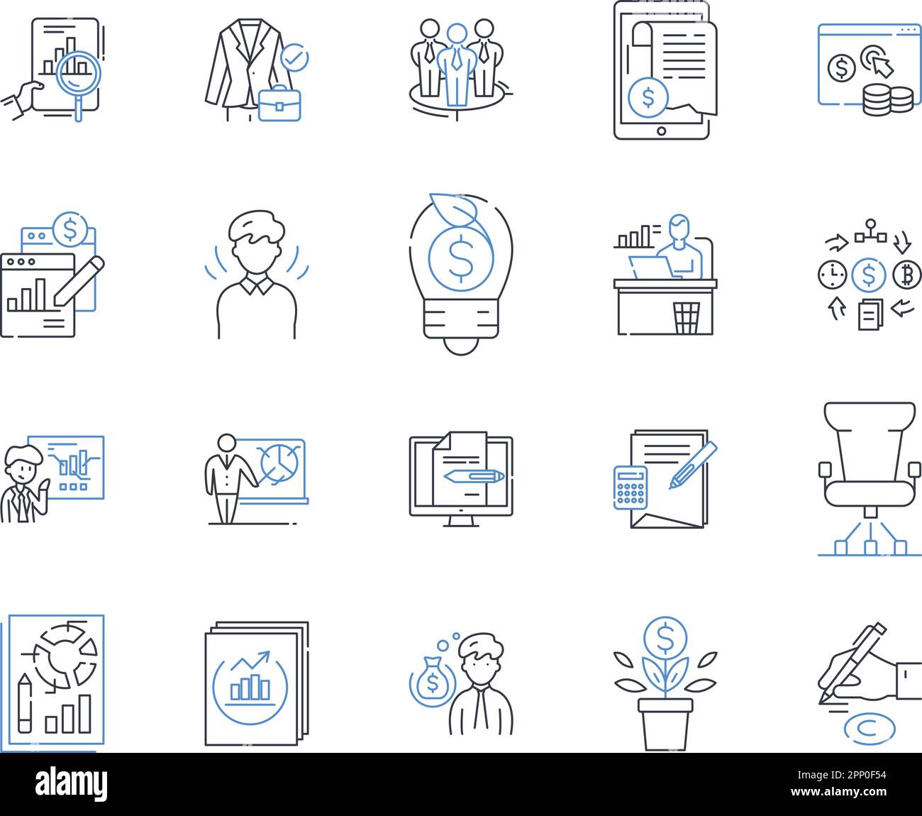 Liniensymbole für Predictive Modeling. Prognosen, Analysen, Algorithmen, Maschinelles Lernen, Prognosen, Modellierung, Analysenvektor und linear Stock Vektor