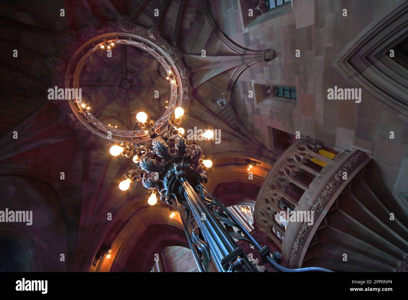 Victorian Electric Lights, Building Architecture, John Rylands Research Institute and Library, 150 Deansgate, Manchester, England, Großbritannien, M3 3EH Stockfoto